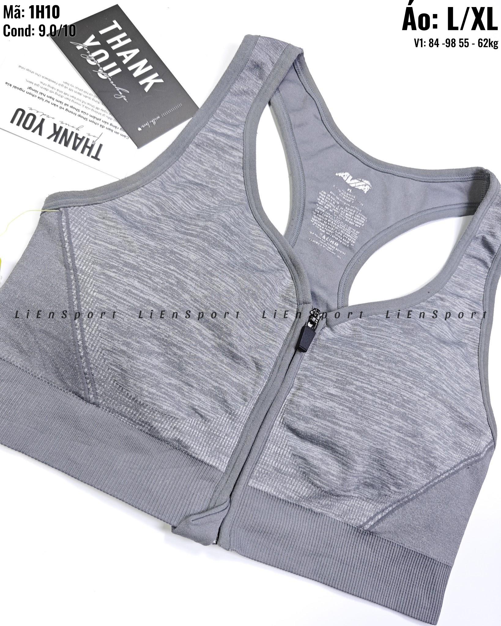 Avia Áo bra thể thao Nữ Size L XL Xám Auth 2nd Lưng chữ V khỏe khoắn Khóa zip trước Co giãn thấm hút tốt Phù hợp tập gym yoga chạy bộ Mã:1H10_thumbnail_2