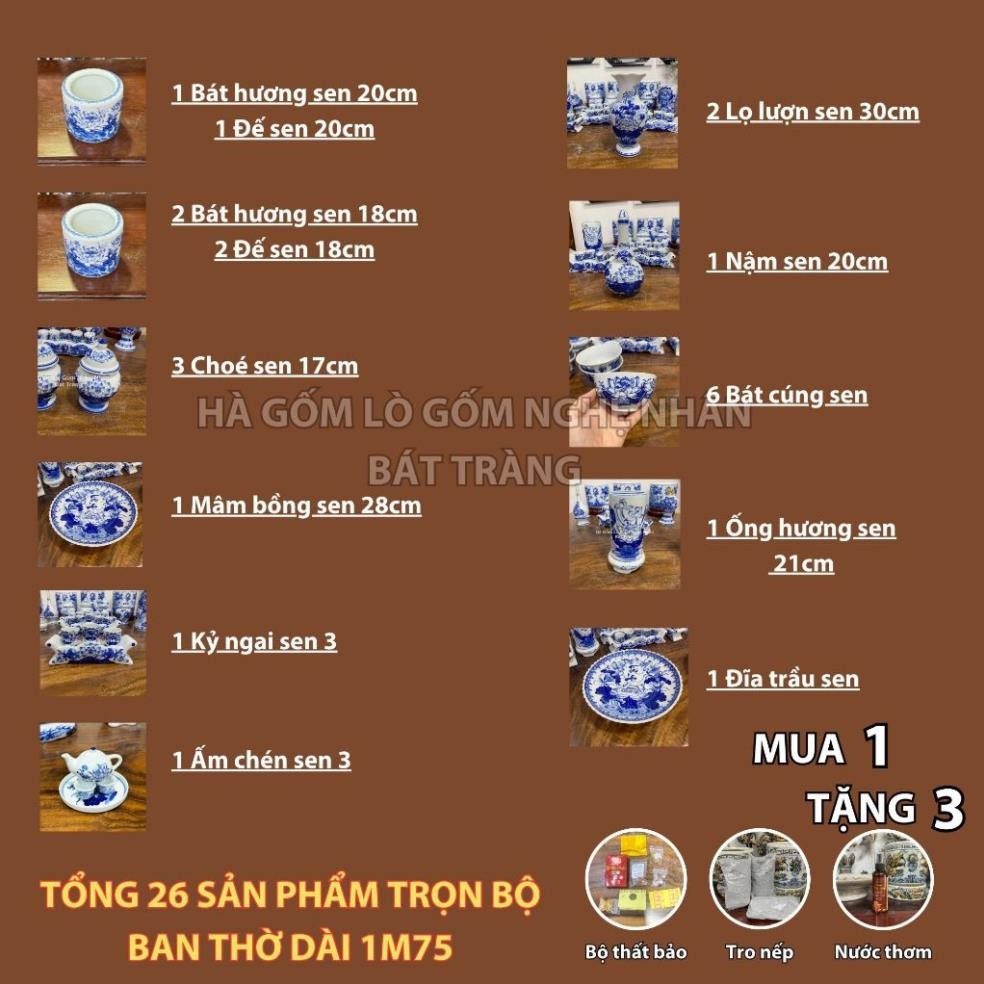 HG350 Đồ Thờ Cúng Bộ 26 món ban thờ 1M75 men lam nghệ nhân Bát Tràng chế tác TẶNG Thất Bảo, Tro Nếp_thumbnail_1