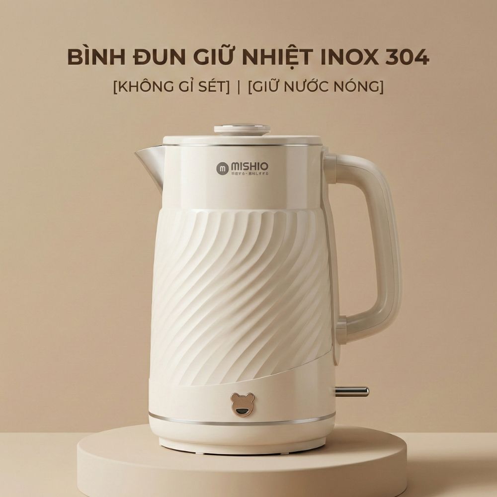 Ấm thuỷ giữ nhiệt 1.7 Lít Mishio MK385 inox 304