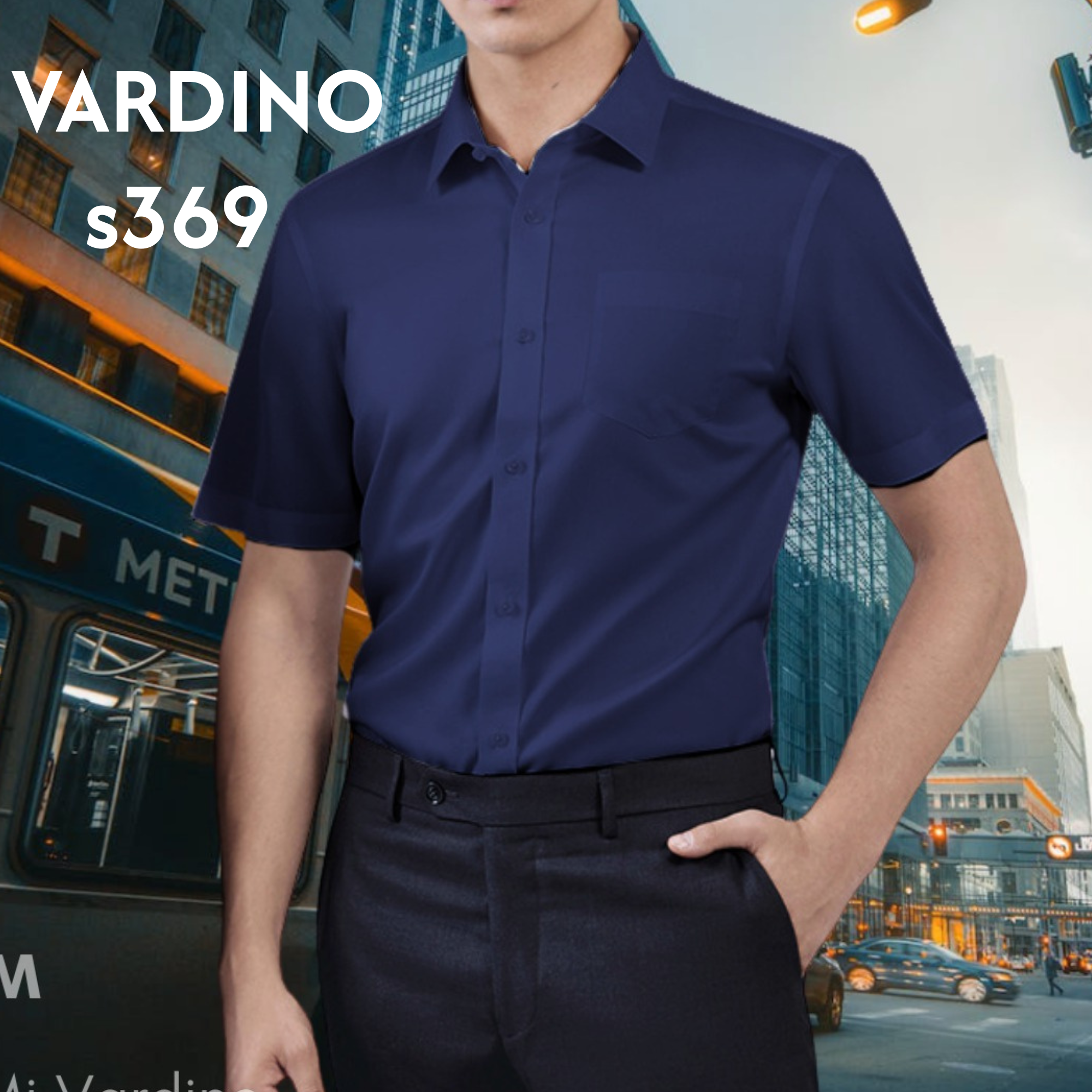 Áo sơ mi trơn ngắn tay xanh than Vardino s369