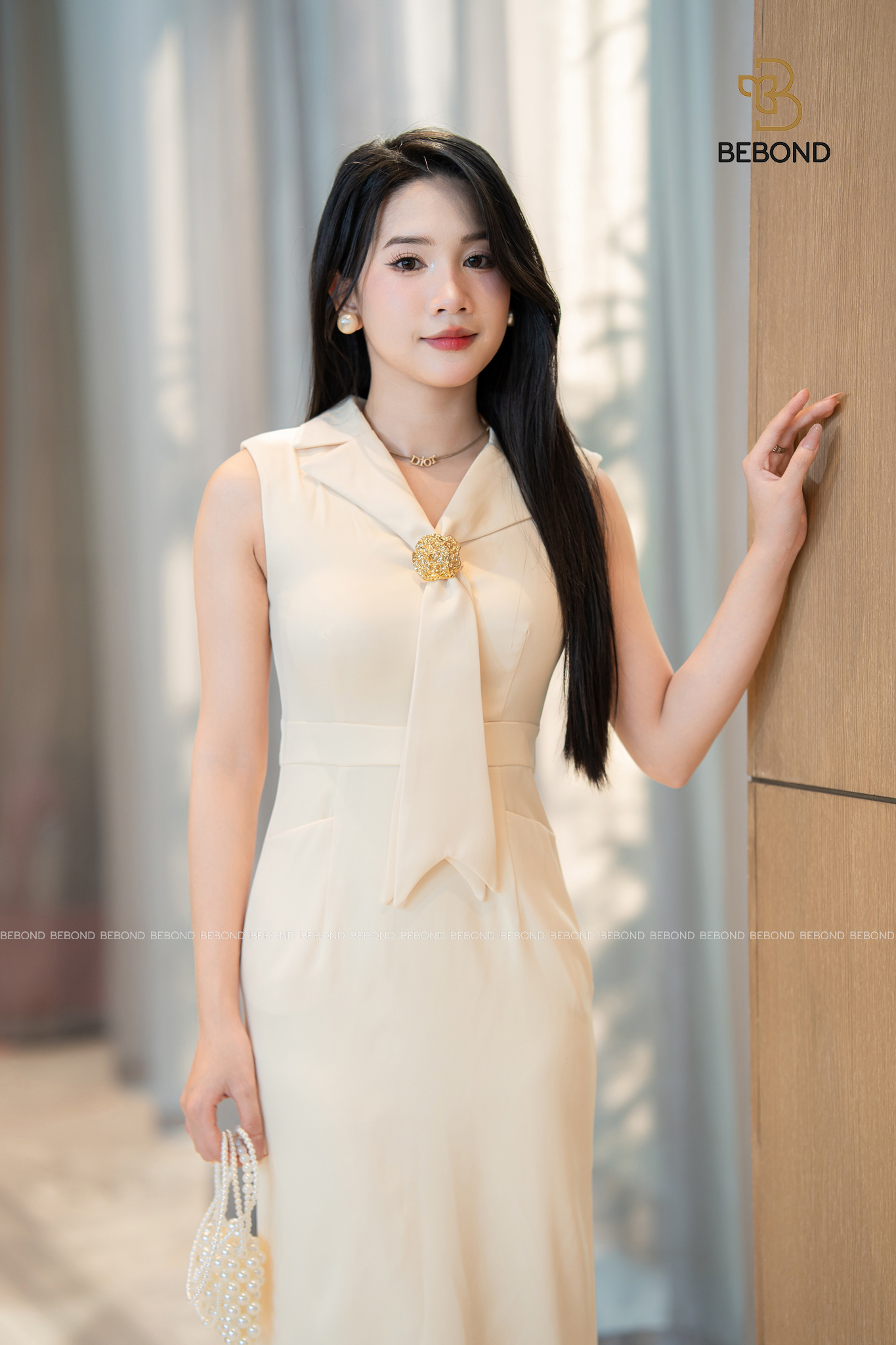 Đầm tay hến cổ cách điệu CADY màu BE_thumbnail_6