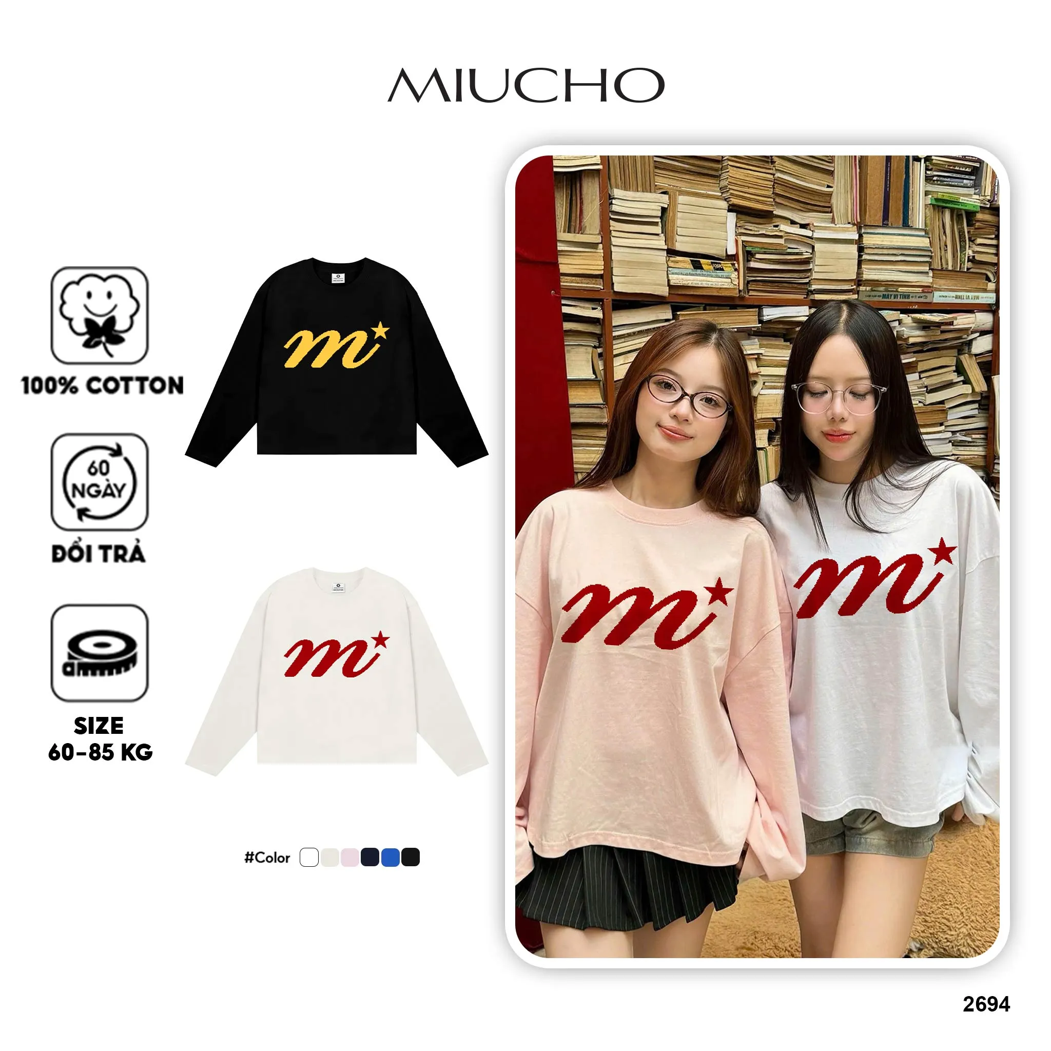 Áo thun boxy unisex Miucho cotton thoáng mát co giãn 2 chiều in chữ basic 2694_thumbnail_1