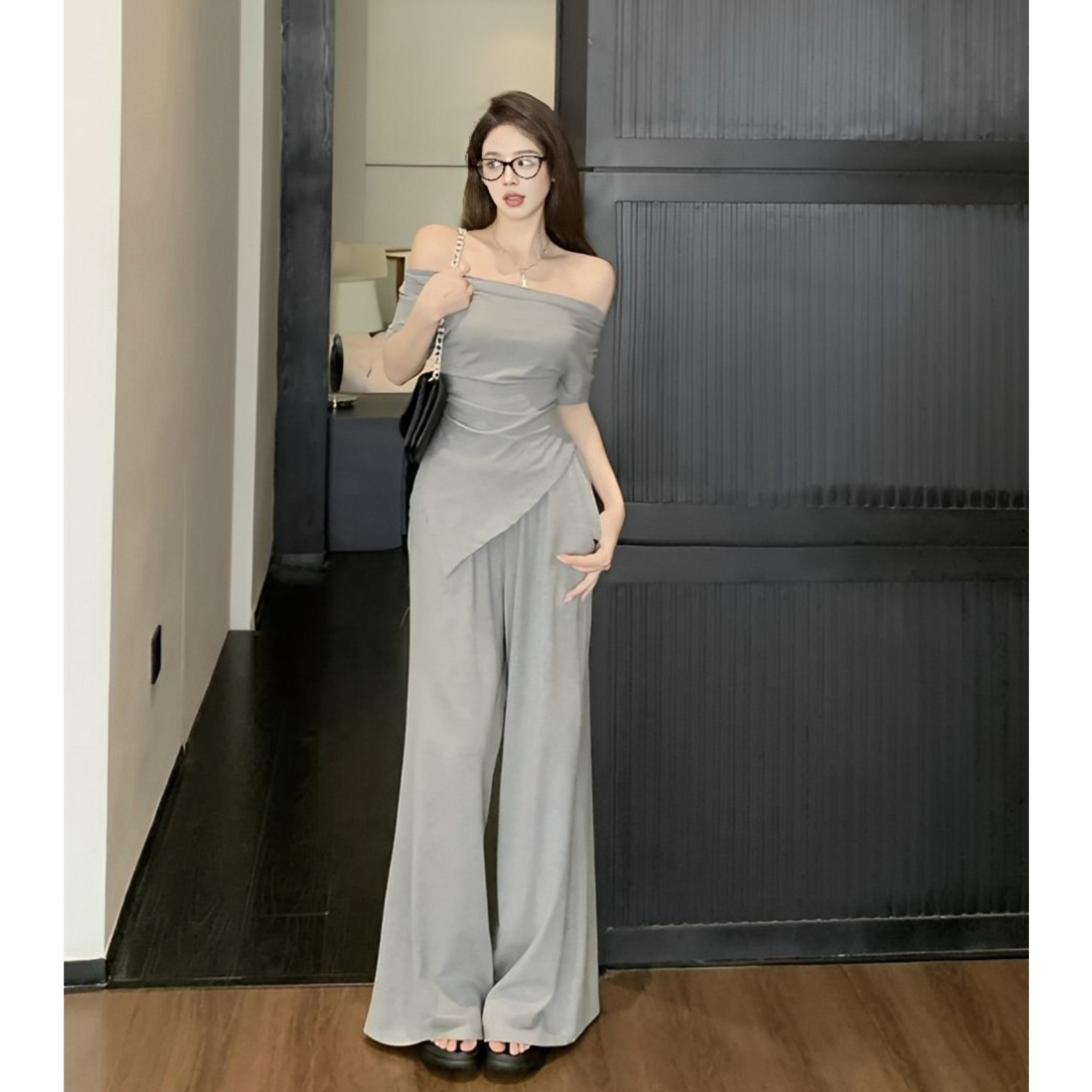 Set bộ đồ áo cổ đỗ mặc 2 kiểu quần ống rộng_thumbnail_1