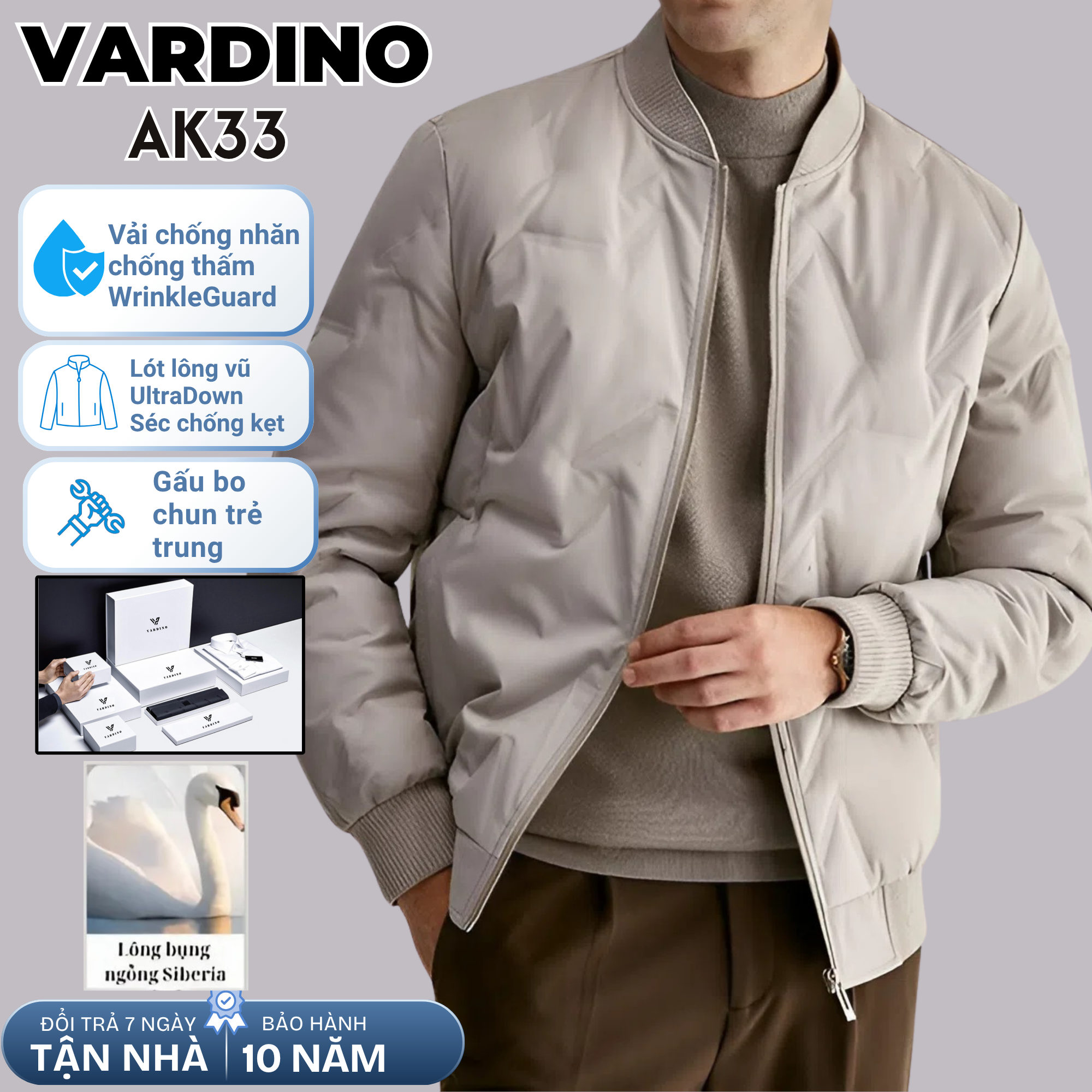 Áo khoác bomber nam công sở Vardino lót lông vũ AK33_thumbnail_1