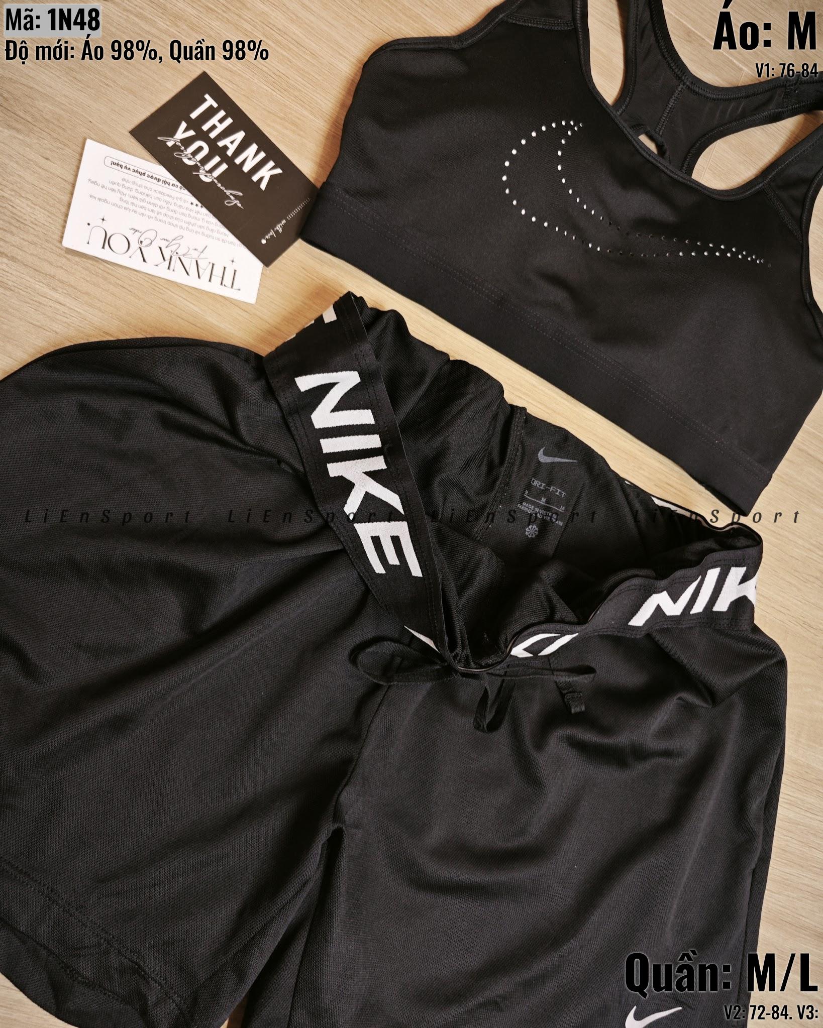 Set 2 món Nike Áo bra lưng chữ X + Quần short thể thao Nữ Size M L Đen Auth 2nd Vải thun co giãn Thoáng khí thấm hút mồ hôi Logo ép nhiệt Cạp chun dây rút Form suông Phù hợp gym yoga chạy bộ Mã:1N48_thumbnail_5