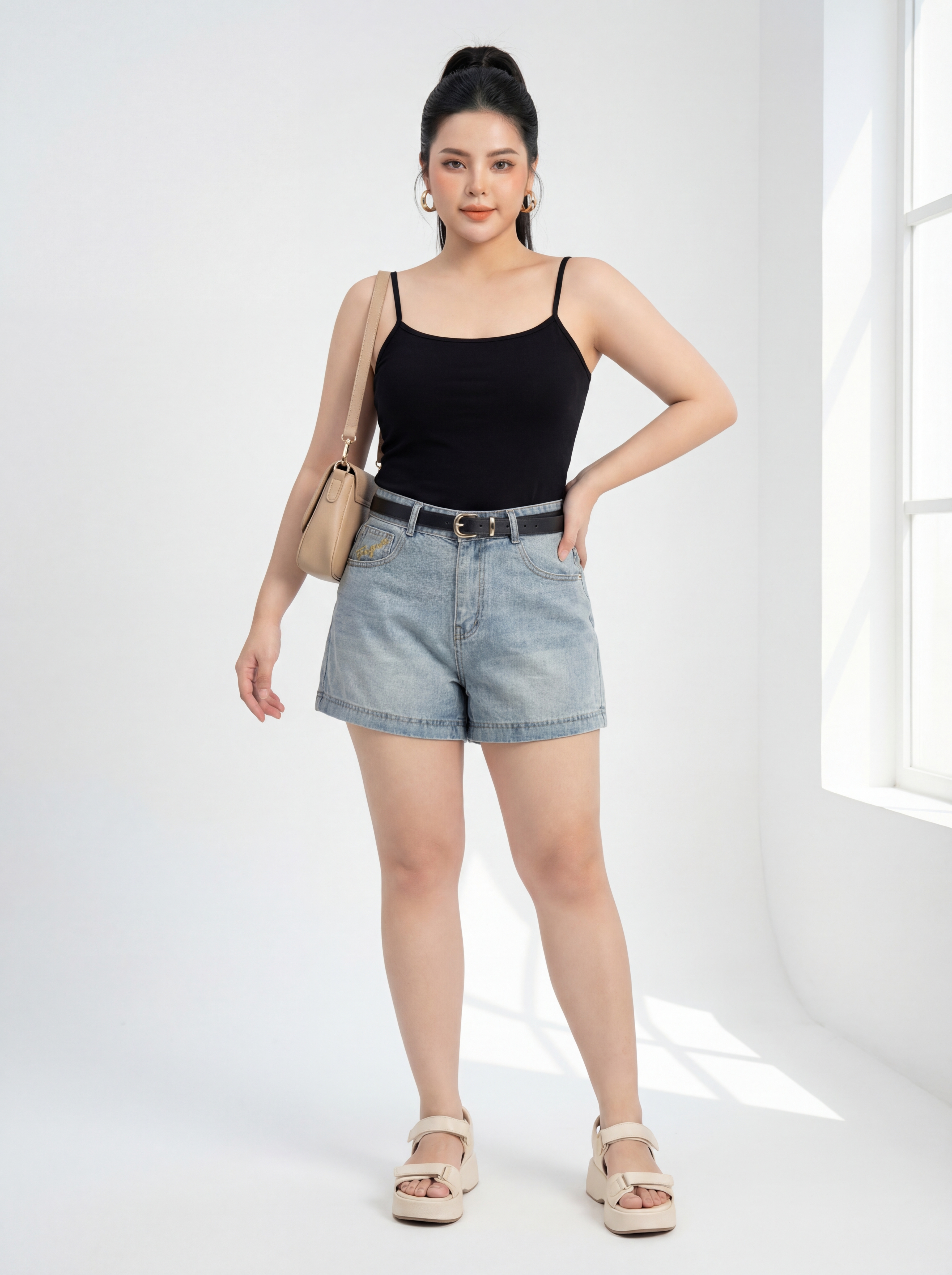 Quần short jean thêu chữ bigsize QSJ1308 dành cho nàng từ 55-90kg