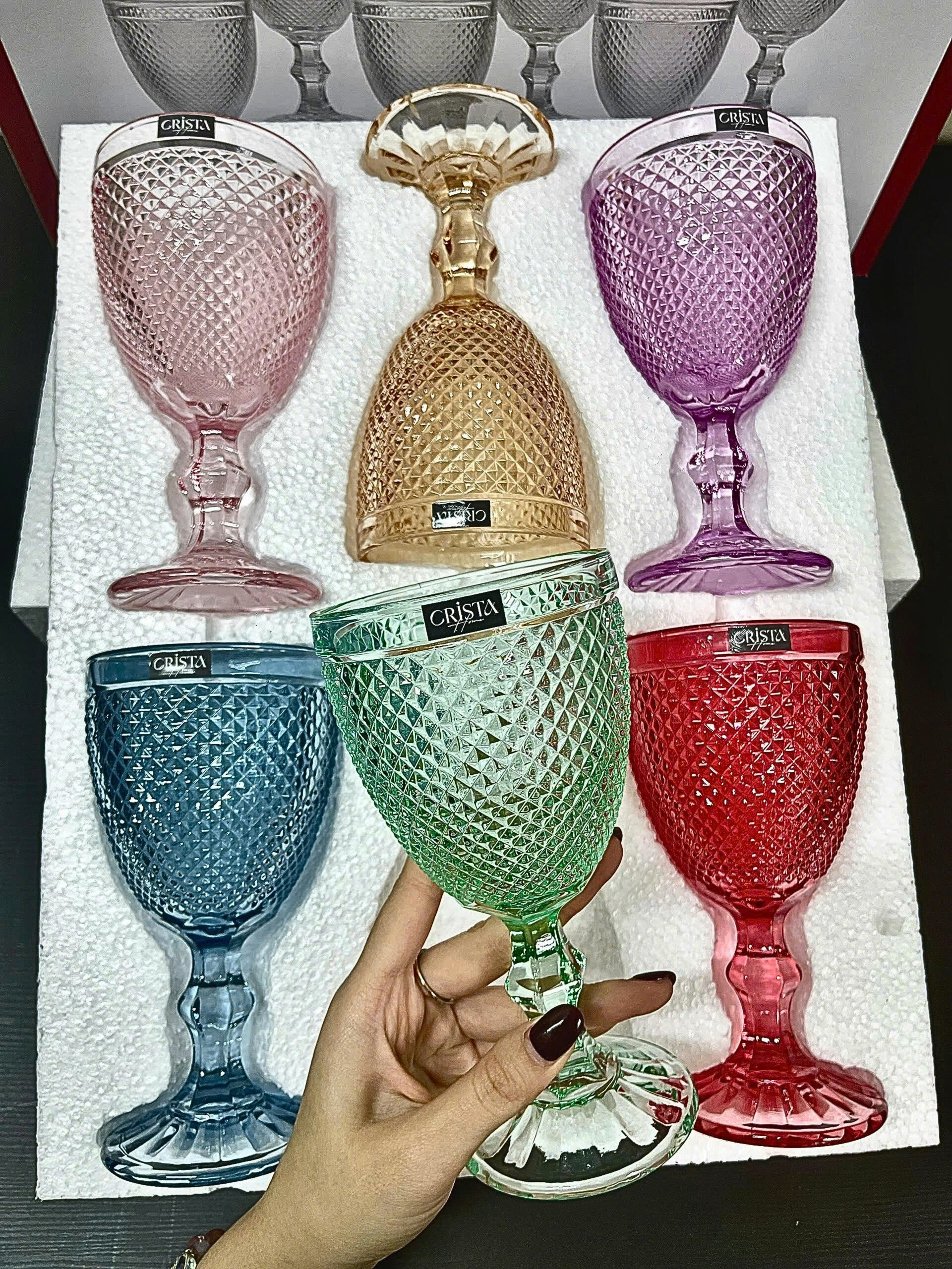 Bộ 6 ly thủy tinh CRISTA HOME  vân kim cương màu Pastel 300ml_thumbnail_1