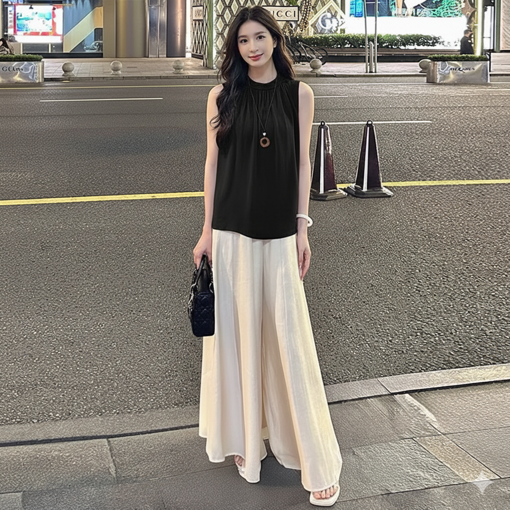 Set bộ quần ống rộng phối áo cổ lọ Phong Cách_thumbnail_1