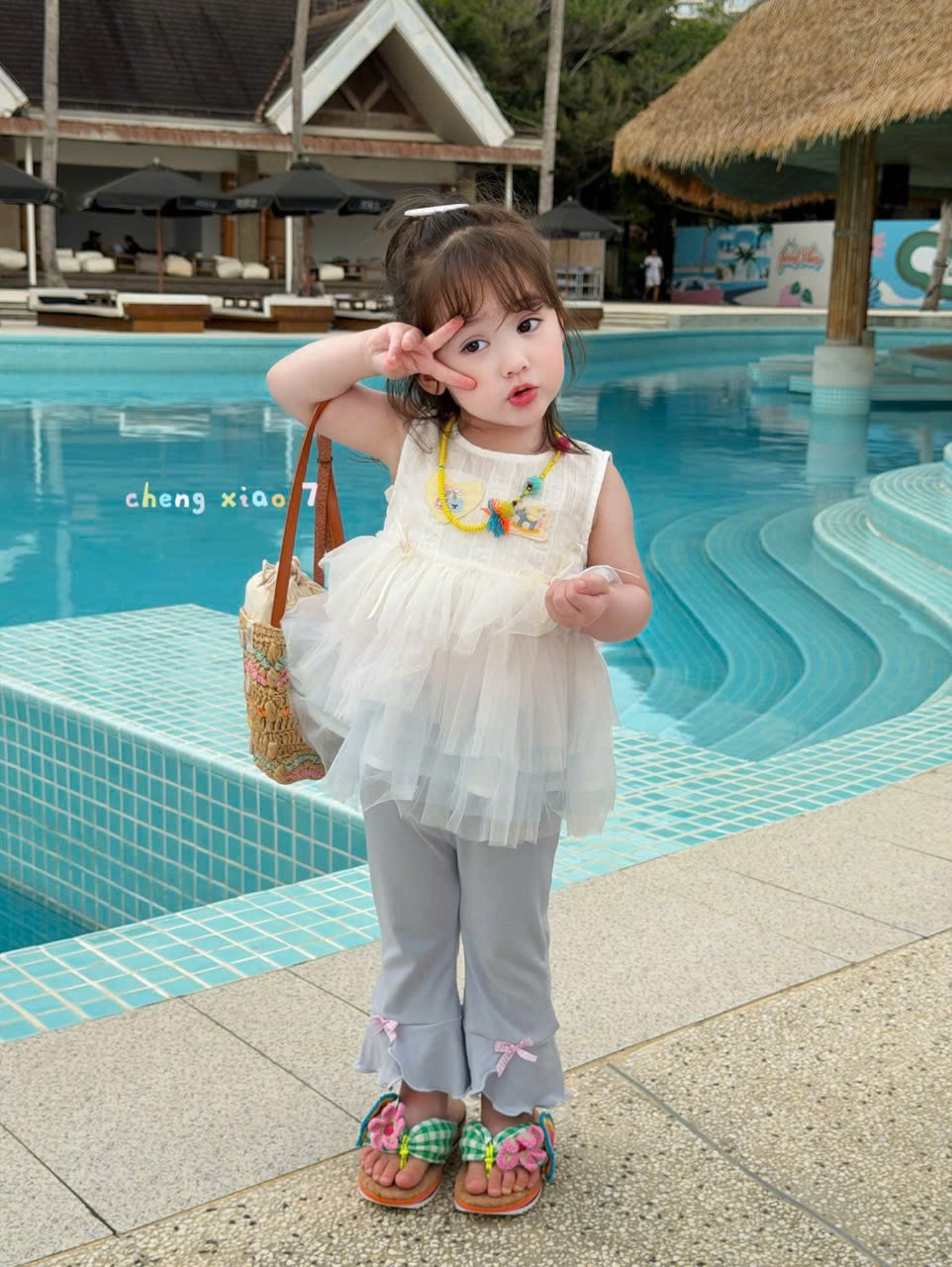 CX61 - Quần cotton ống loe nơ hồng xám hãng CX7