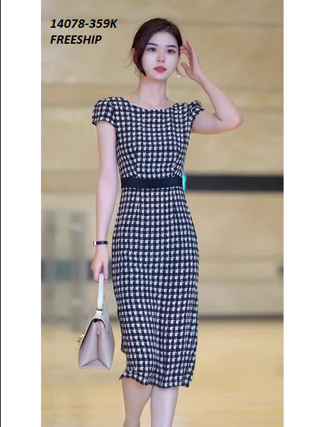 14078-Đầm body tay ngắn in họa tiết caro ( thun mịn )FREESHIP_thumbnail_1