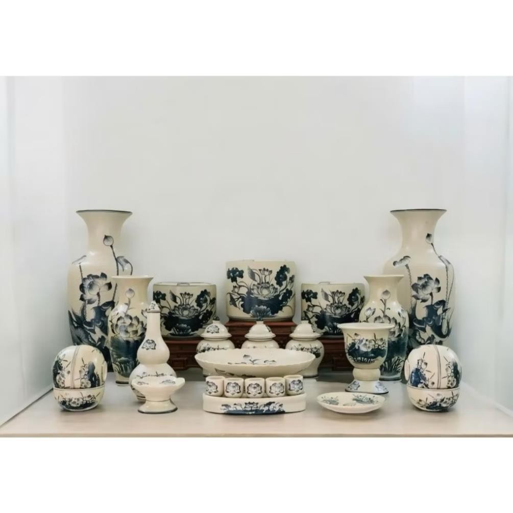 HG020 Đồ Thờ Cúng Bộ 13 món ban thờ 1M - 1M2 men rạn trơn nghệ nhân Bát Tràng chế tác TẶNG Thất Bảo, Tro Nếp_thumbnail_5