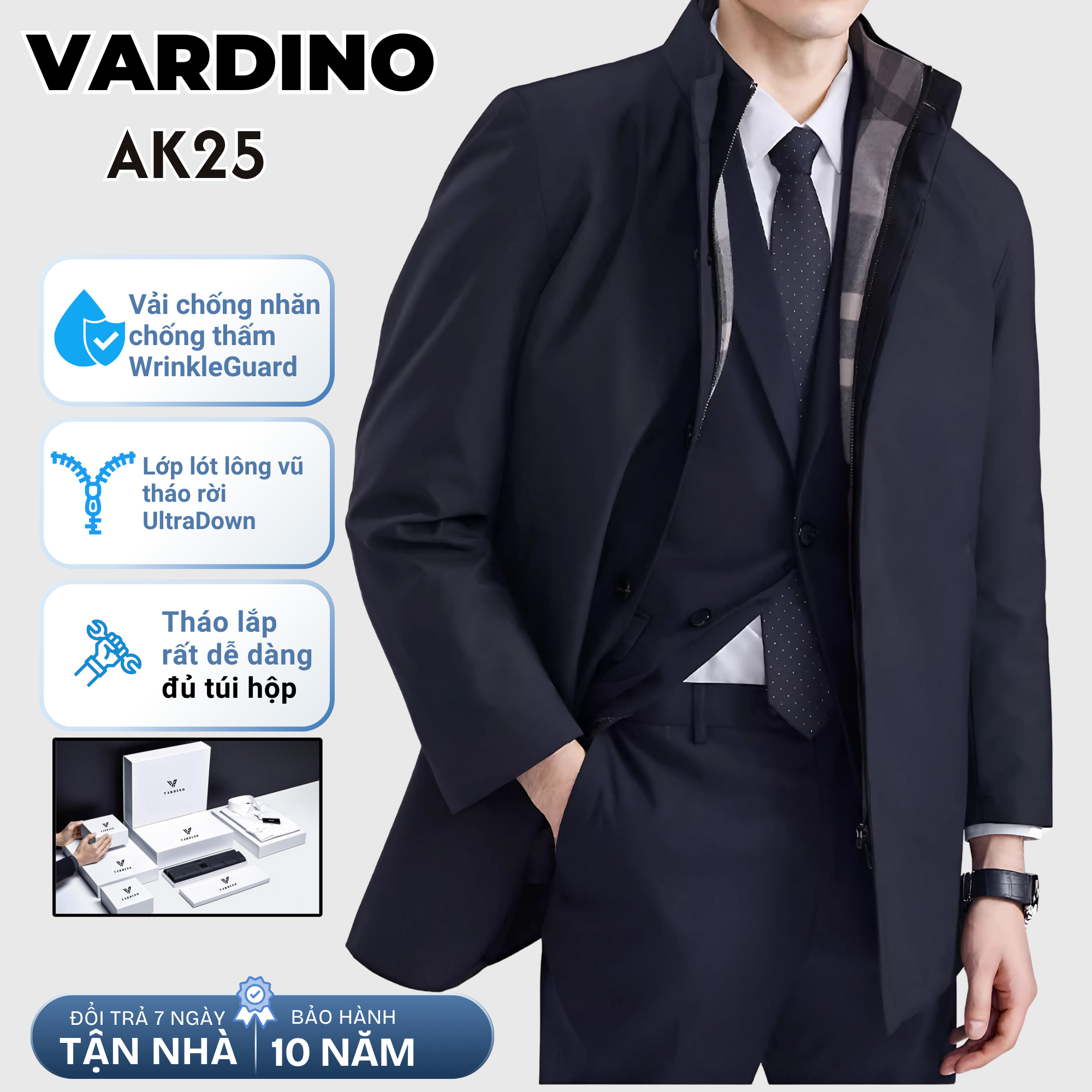 Áo khoác mangto nam công sở Vardino AK25 lót lông vũ tháo rời_thumbnail_2