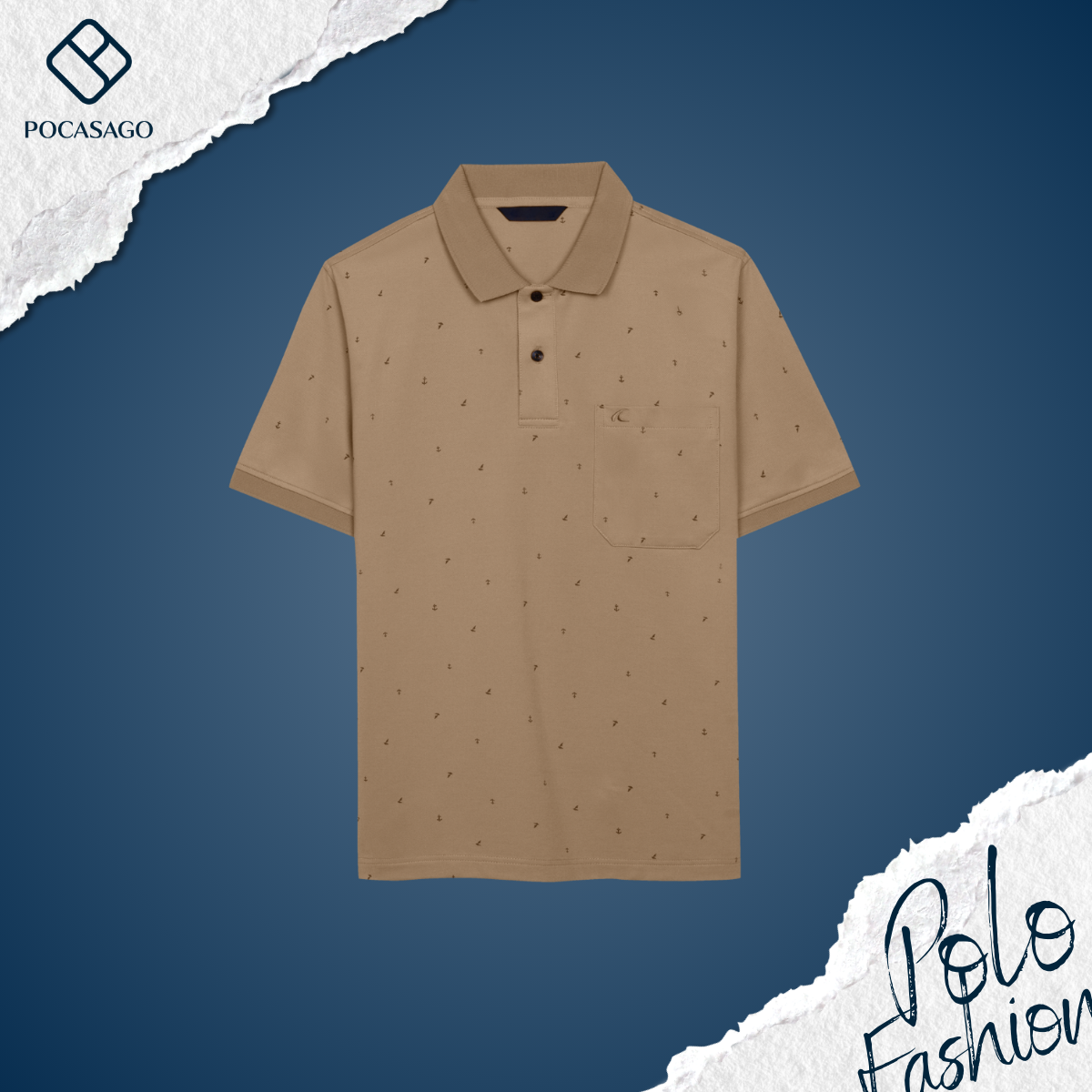 Áo Polo nam họa tiết mỏ neo phối túi ngực