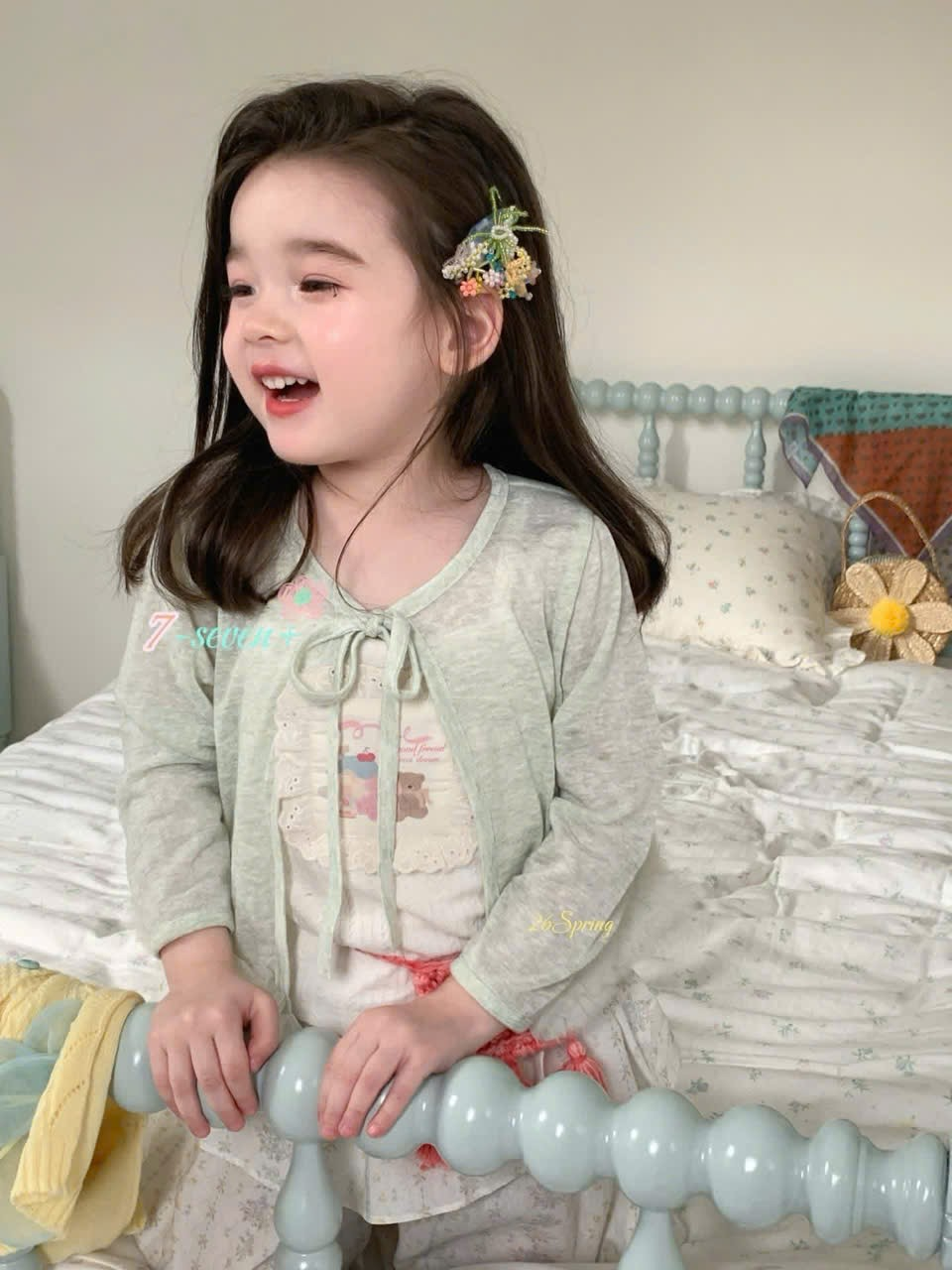 (H33) Set áo 2 dây mix cardigan mỏng màu xanh Seven_thumbnail_0