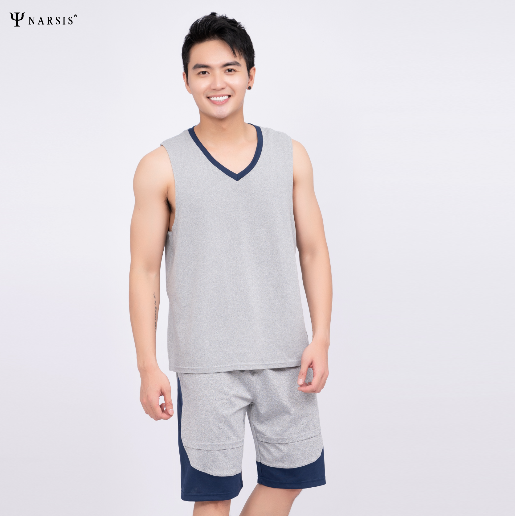BỘ QUẦN ÁO THỂ THAO NAM POLYESTER SPANDEX GHI XANH NARSIS - PRO-ACTIVE XANH GHI KHỎE KHOẮN E23005_thumbnail_2