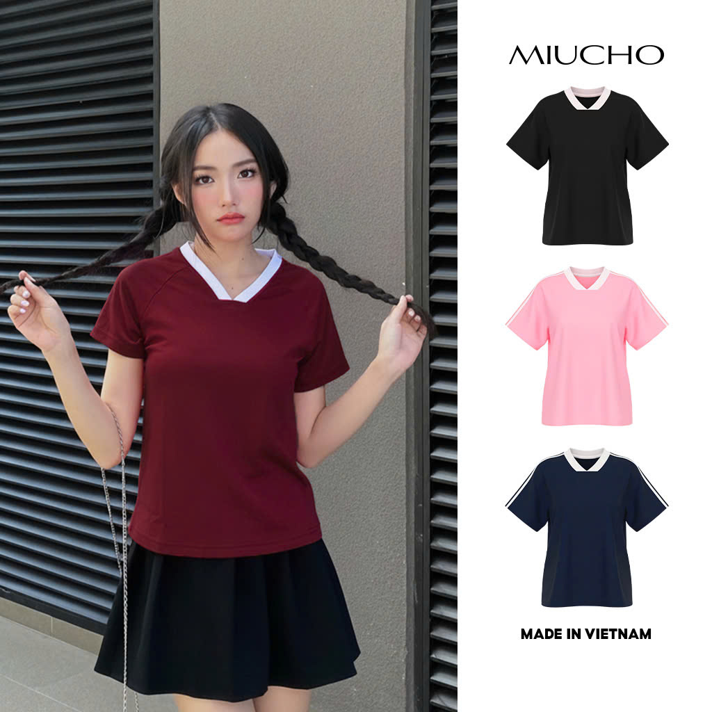 Áo baby tee thể thao Jersey phối cổ tim trơn Miucho thoáng mát tôn dáng