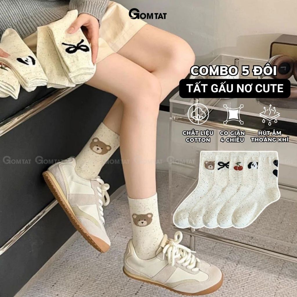 Set 5 đôi tất cao cổ nữ họa tiết – JIN-2517