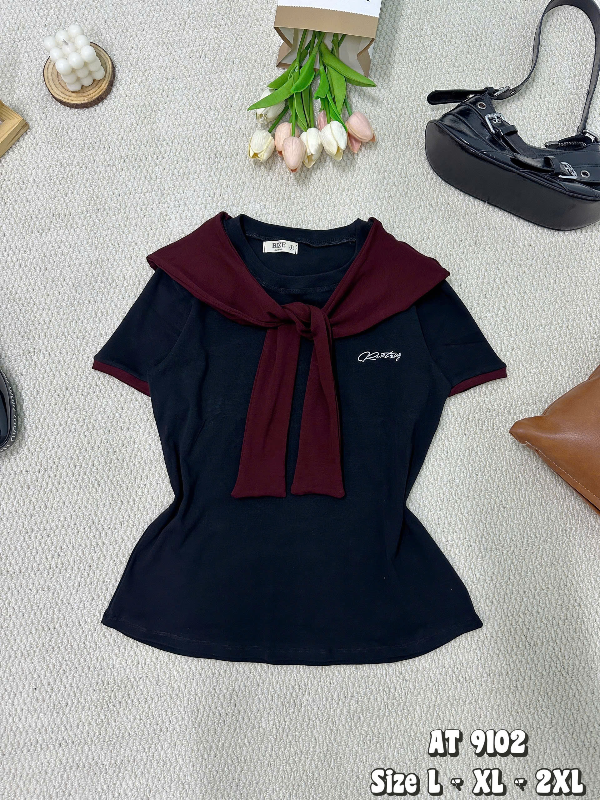 BIGSIZE - Áo thun phối vạt T-AT9102