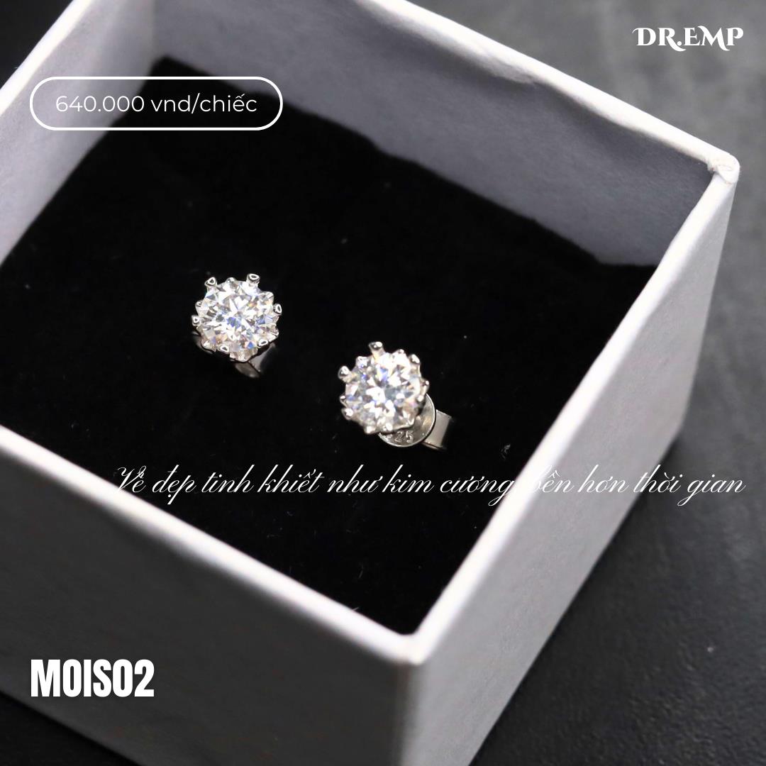 Khuyên tai bạc kim cương mois chấu tim