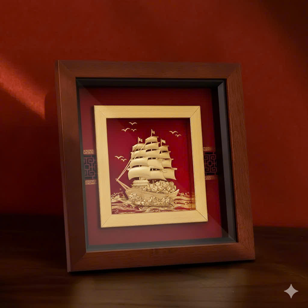 Tranh thuyền mạ vàng 24k KT 23 X 23 CM_thumbnail_0