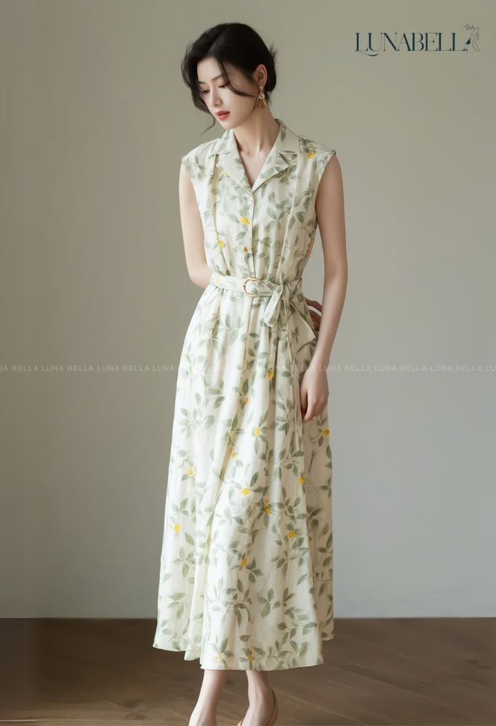 Đầm hoa nhí BONITA màu TRẮNG XANH