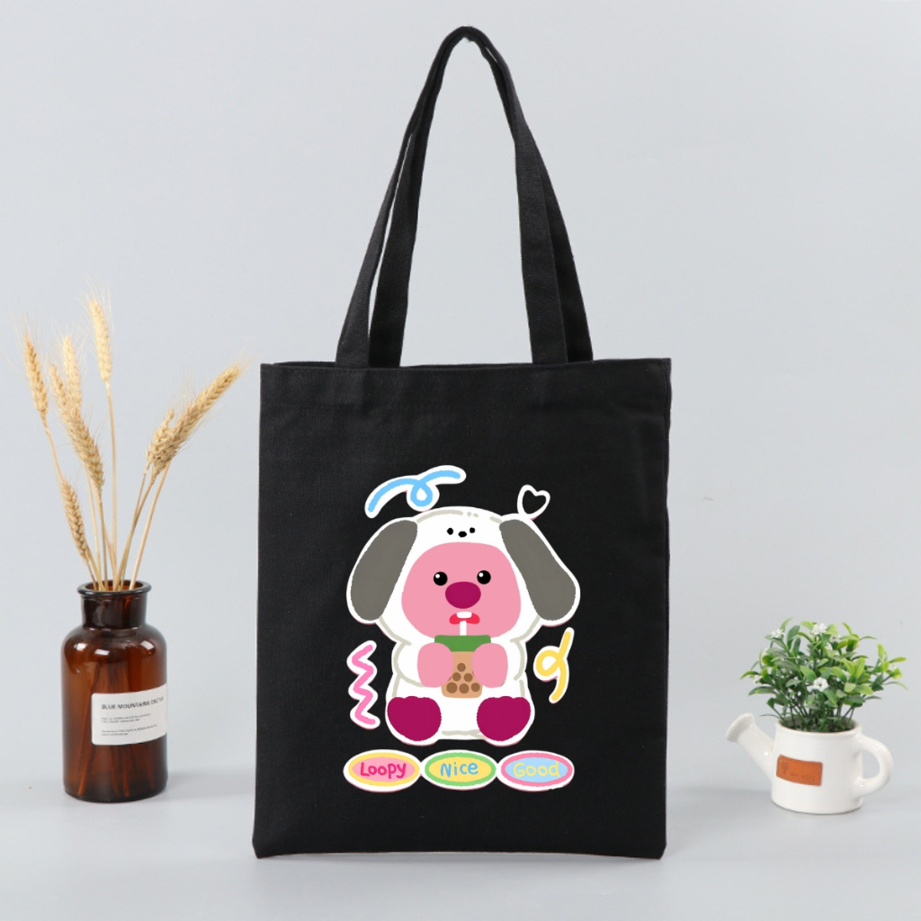 Túi tote vải canvas Loopy, Baby Three có khoá kéo và ngăn phụ, đi học, đi chơi - 𝐖𝐞 𝐓𝐞𝐞 TOTE12_thumbnail_4
