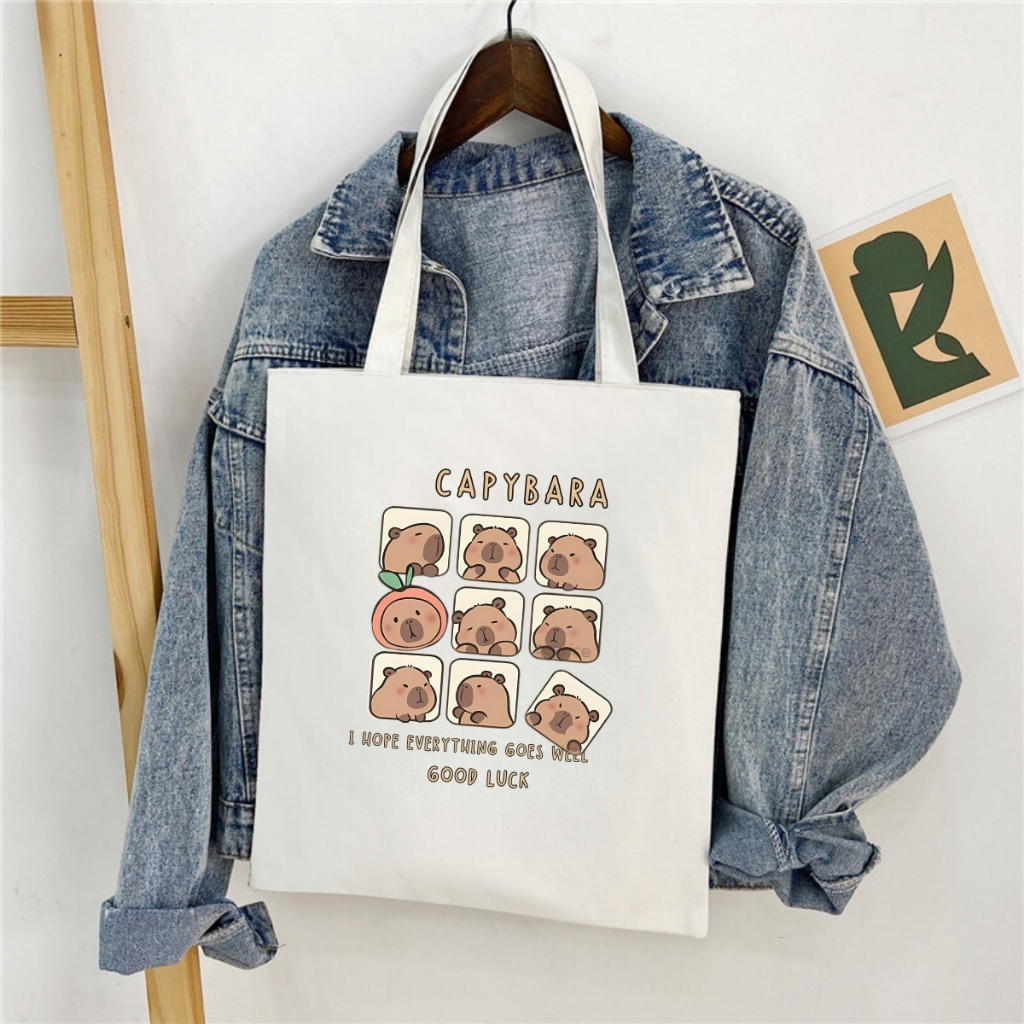 Túi tote in hình Capybara có túi phụ- Túi vải canvas kích thước 33x37cm đựng vừa A4 và laptop - TOTE05_thumbnail_4
