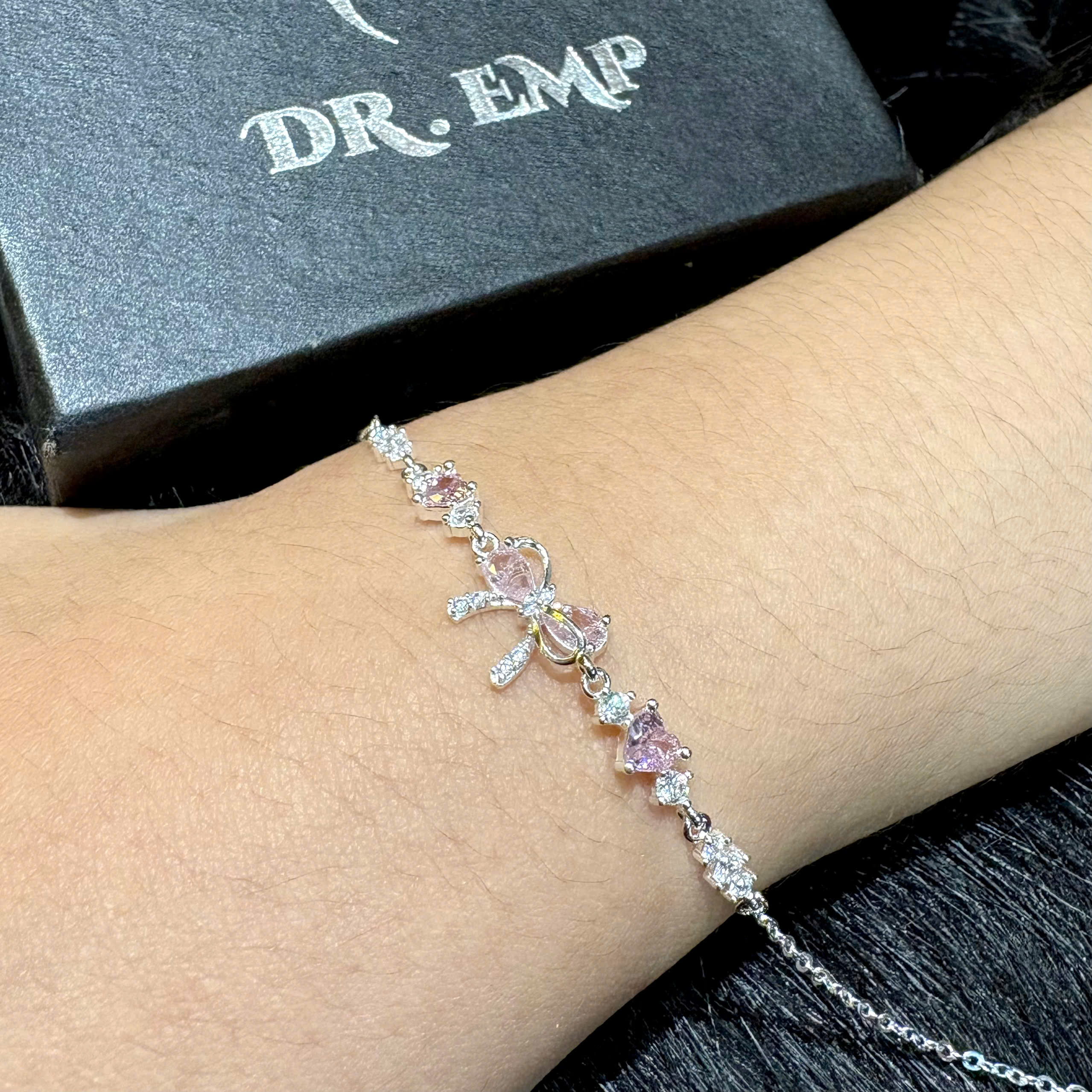 Vòng tay bạc xi bạch kim nơ hồng_thumbnail_3