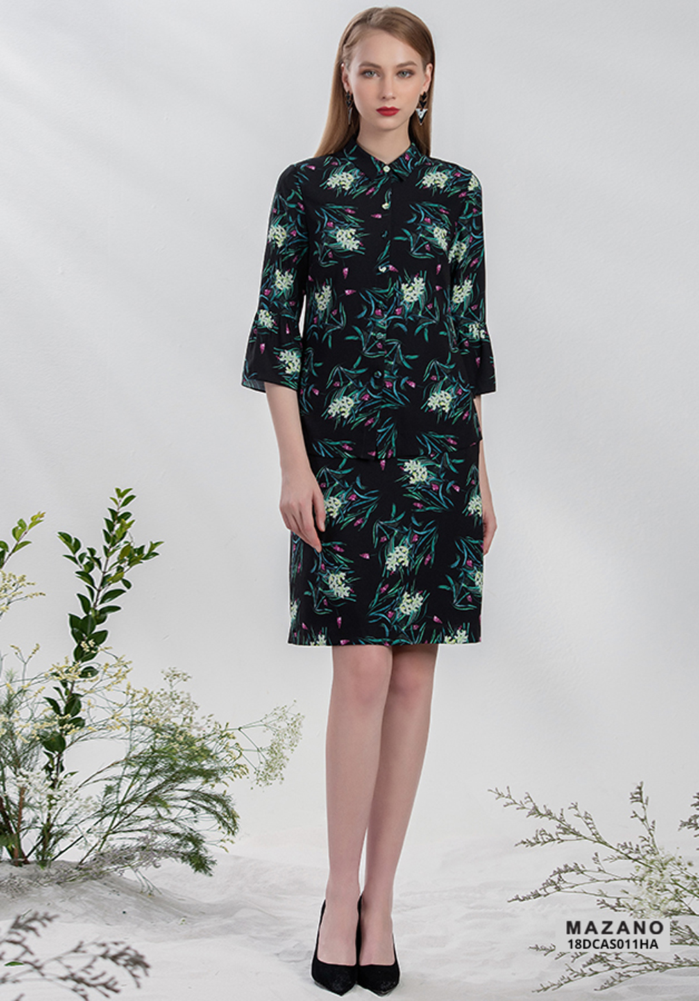 Áo sơ mi tay lỡ họa tiết in hoa