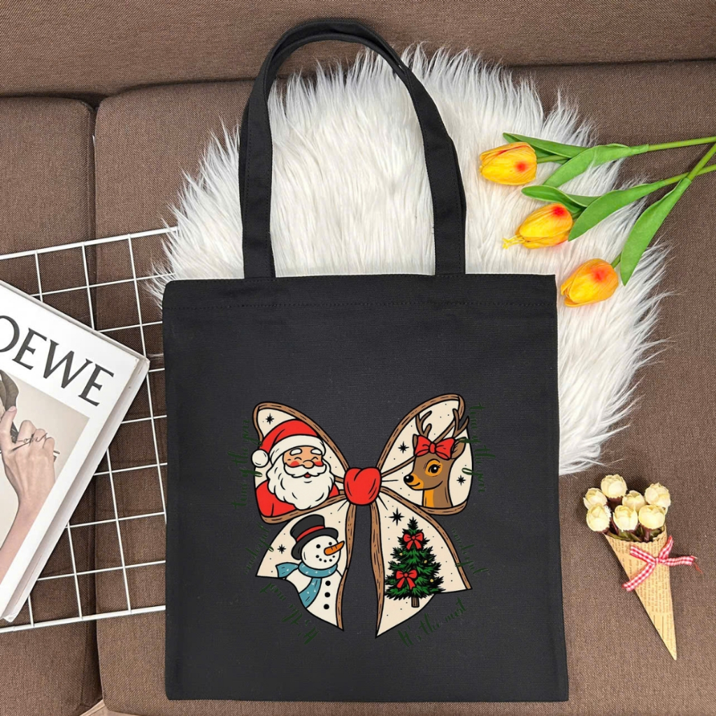 Túi tote vải canvas hình người tuyết, ông già Noel có khóa kéo và ngăn phụ WE TEE - WTU05_thumbnail_10