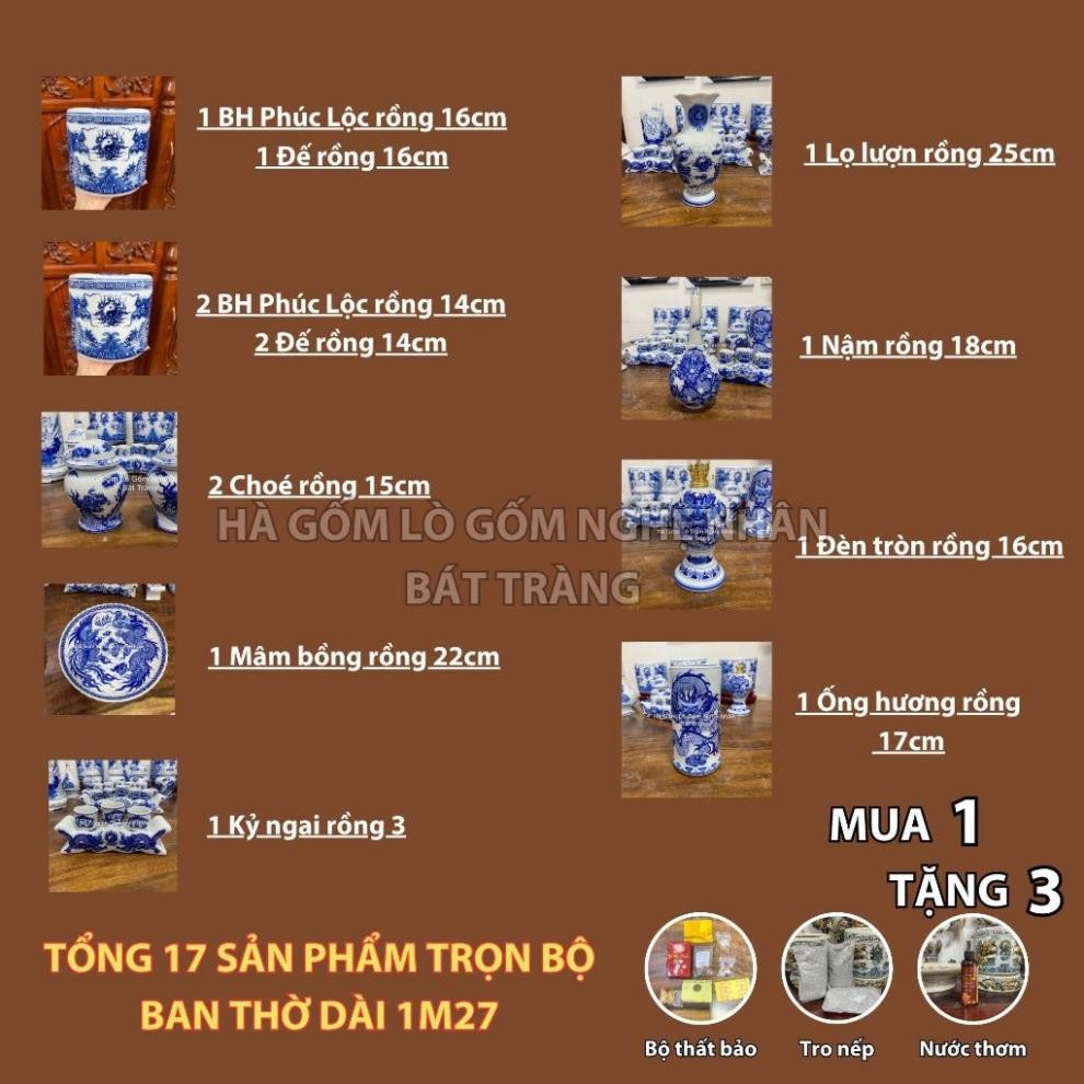 HG339 Đồ Thờ Cúng Bộ 17 món ban thờ 1M27 men lam nghệ nhân Bát Tràng chế tác TẶNG Thất Bảo, Tro Nếp_thumbnail_1