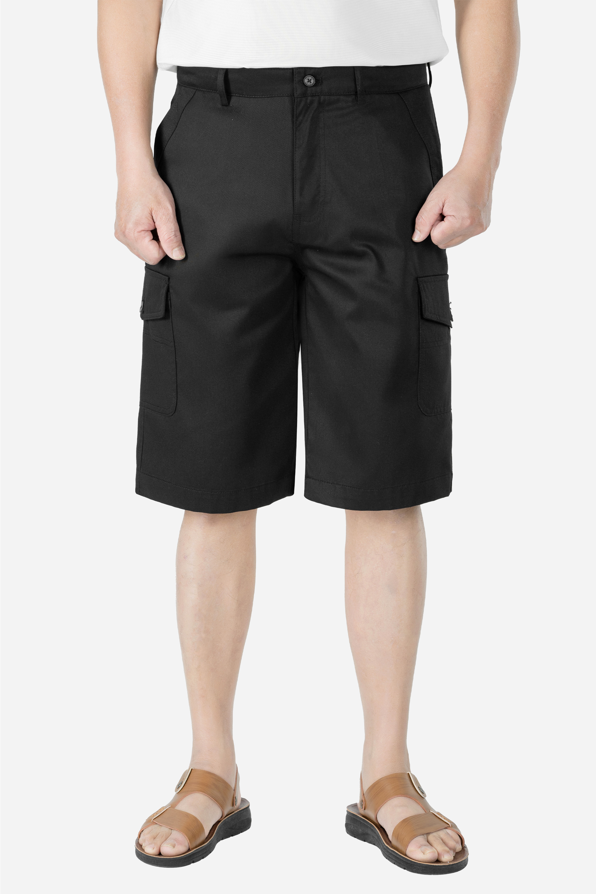 Quần Soọc Kaki Túi Hộp Nam Trung Niên ANCHI Dáng Suông Dài Qua Gối Màu Đen