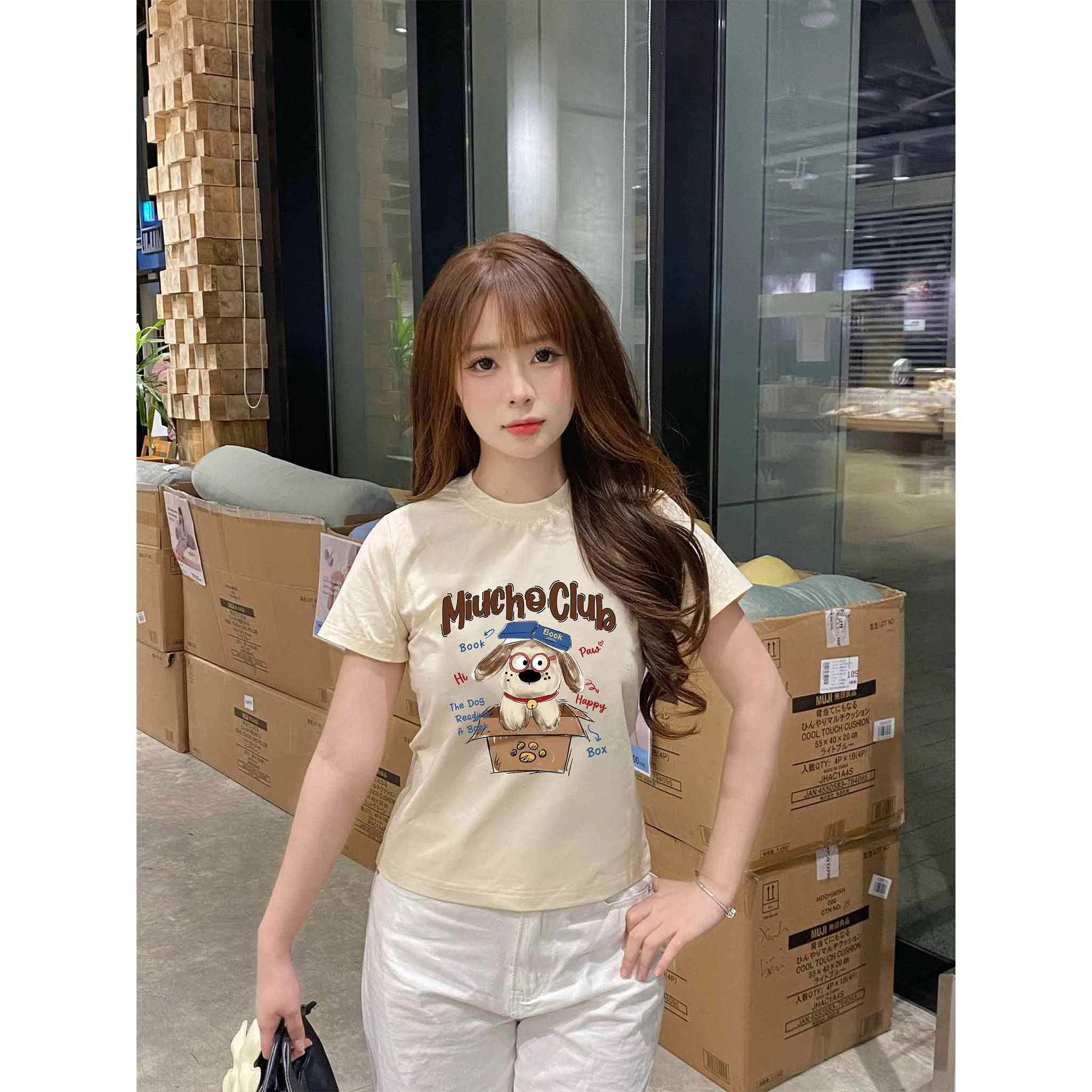 Áo baby tee nữ cute puppy nhiều màu 2619 Miucho vải cotton 2c thoáng mát co giãn in mix_thumbnail_6