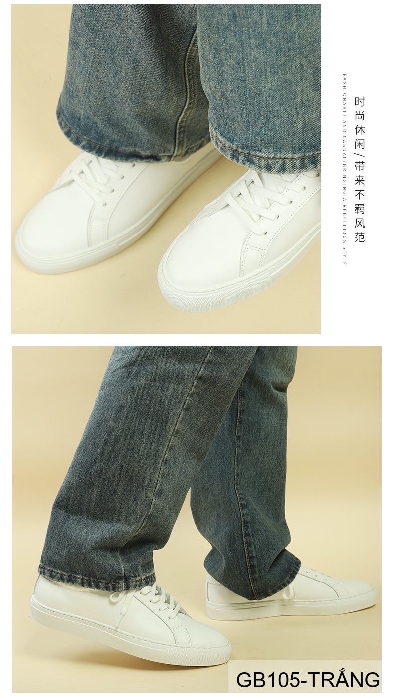 GB105 - Giày Sneaker Nam Da Bò Thiết Kế Đơn Giản, Đế Cao Su Bền, Màu Trắng Đen_thumbnail_4