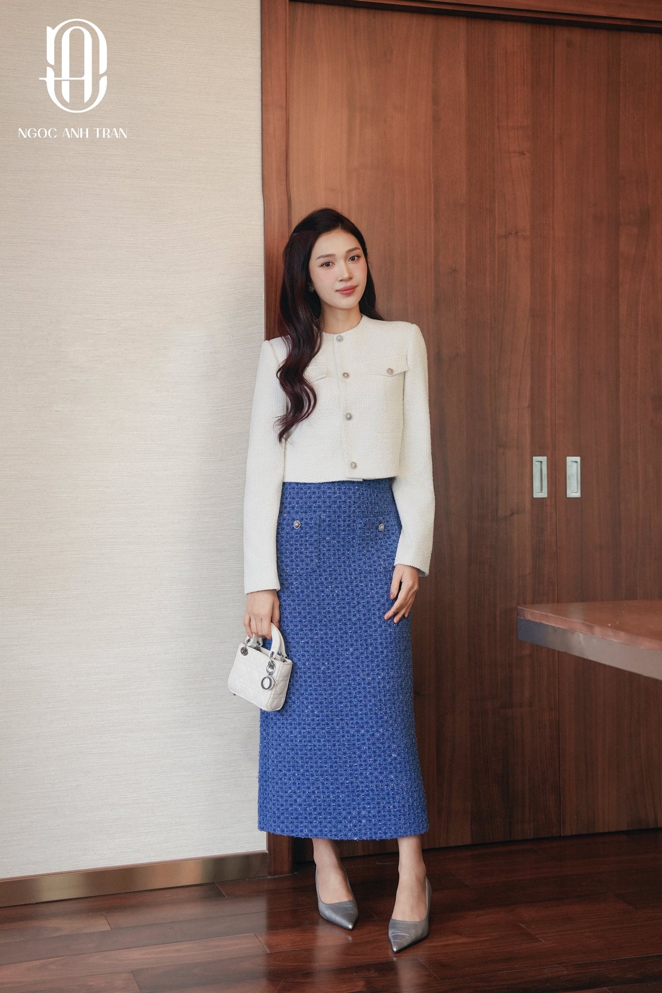 CV237 - Chân váy dệt nổi xanh biển