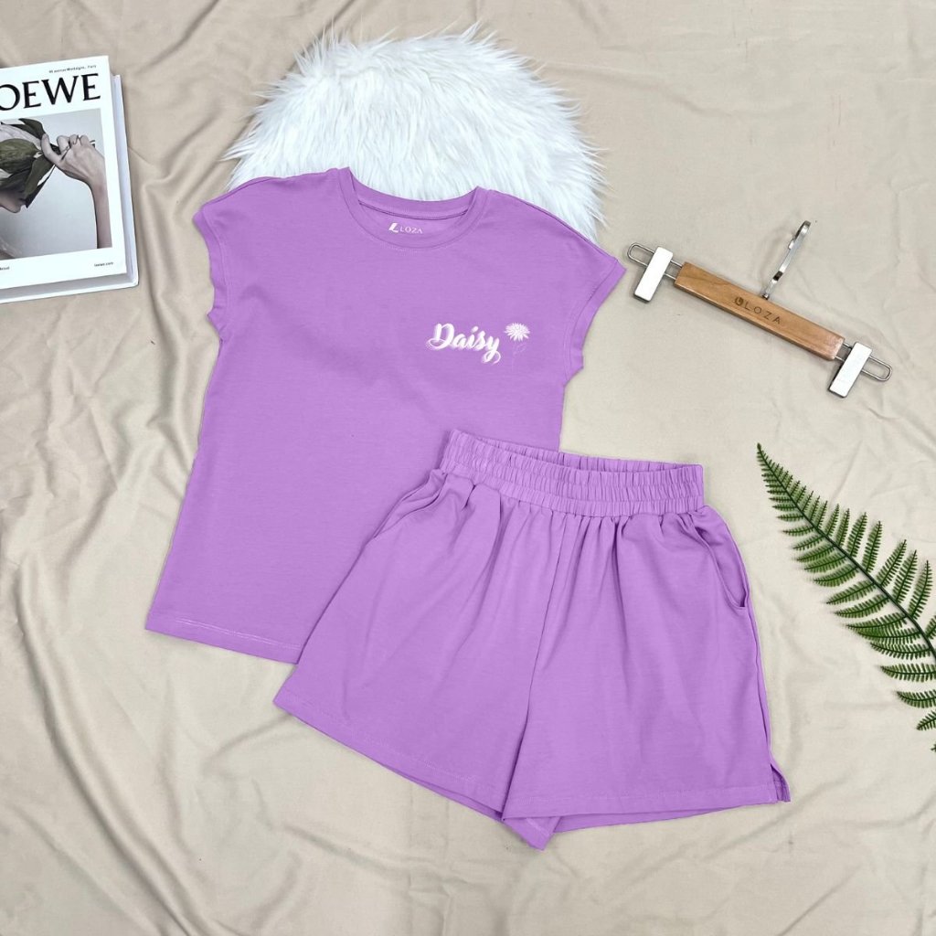[Form Vừa] Set đồ nữ (áo thun + quần đùi) mặc nhà sang chảnh in chữ thời trang - Đồ bộ nữ cotton form vừa Loza G0102_thumbnail_1