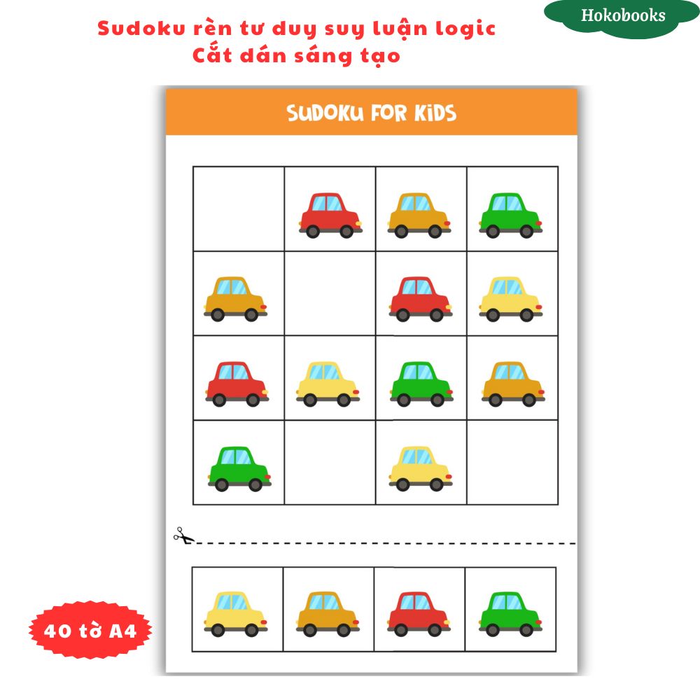 40 tờ Sudoku giấy cắt dán thủ công, Học liệu Montessori Hokobooks rèn tư duy logic, IQ tư duy, giáo dục sớm HL80_thumbnail_6