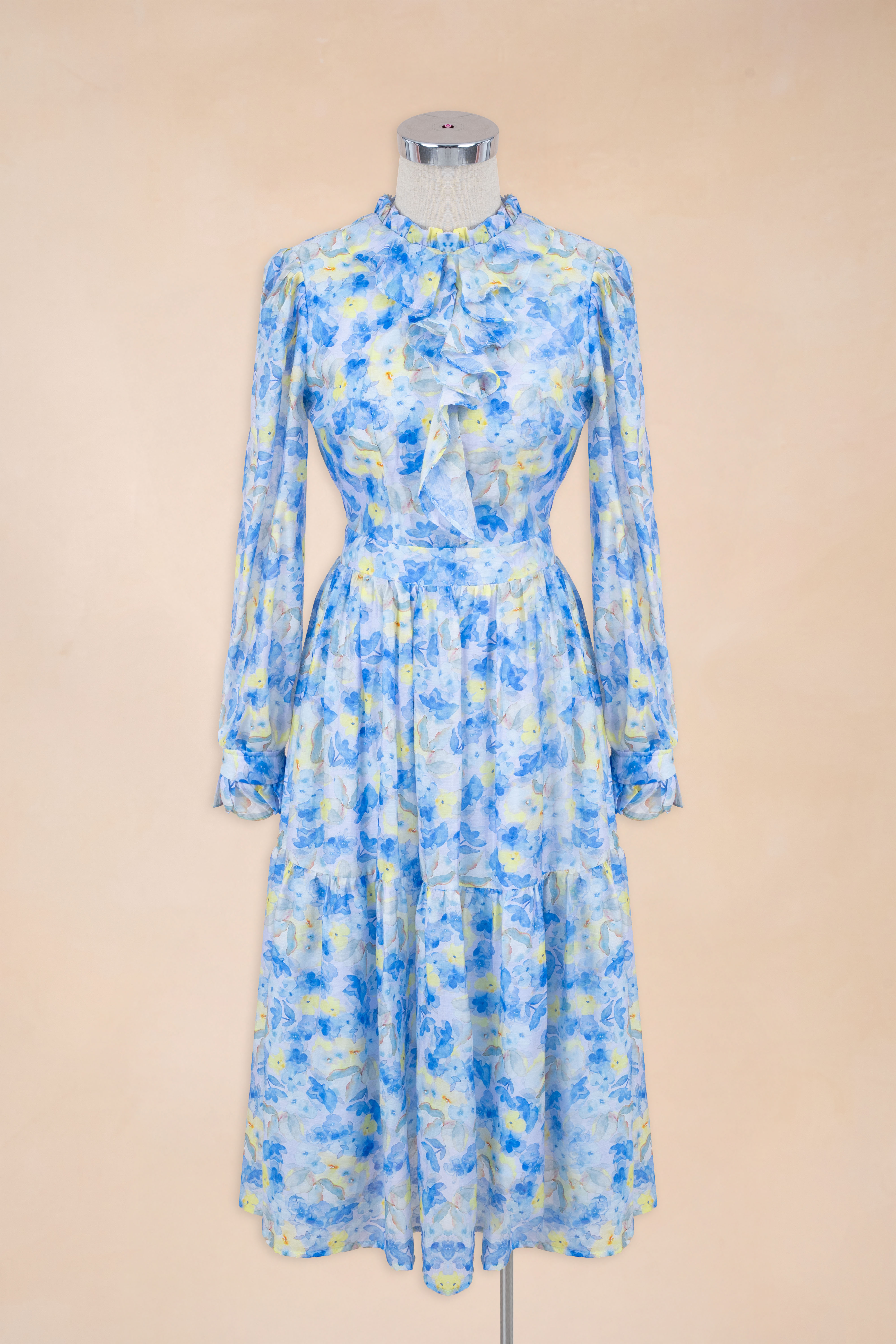 Đầm Hoa Xoè Cổ Bèo Nhún