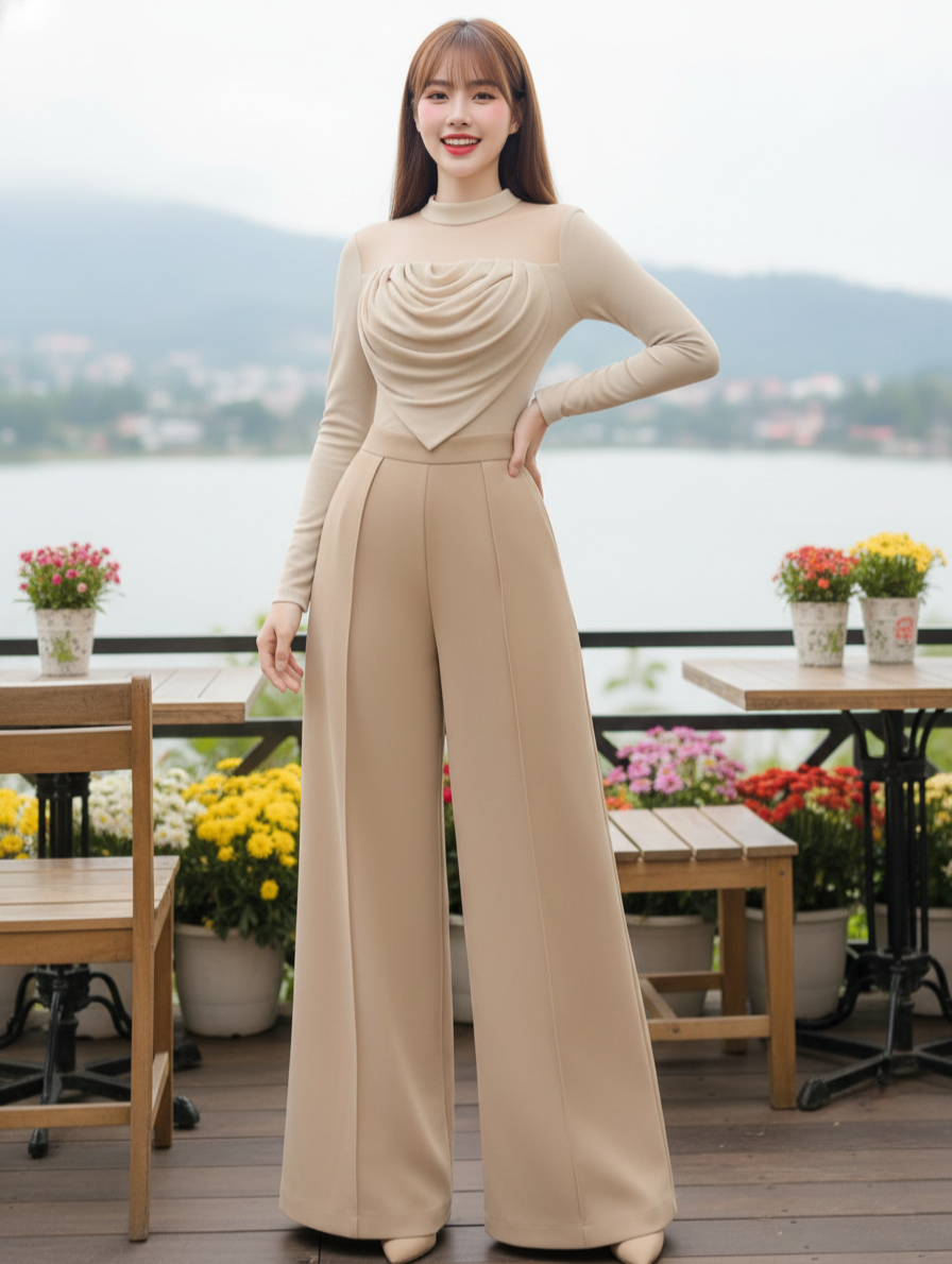 Set bộ áo tay dài phối quần dài phong cách sang trọng