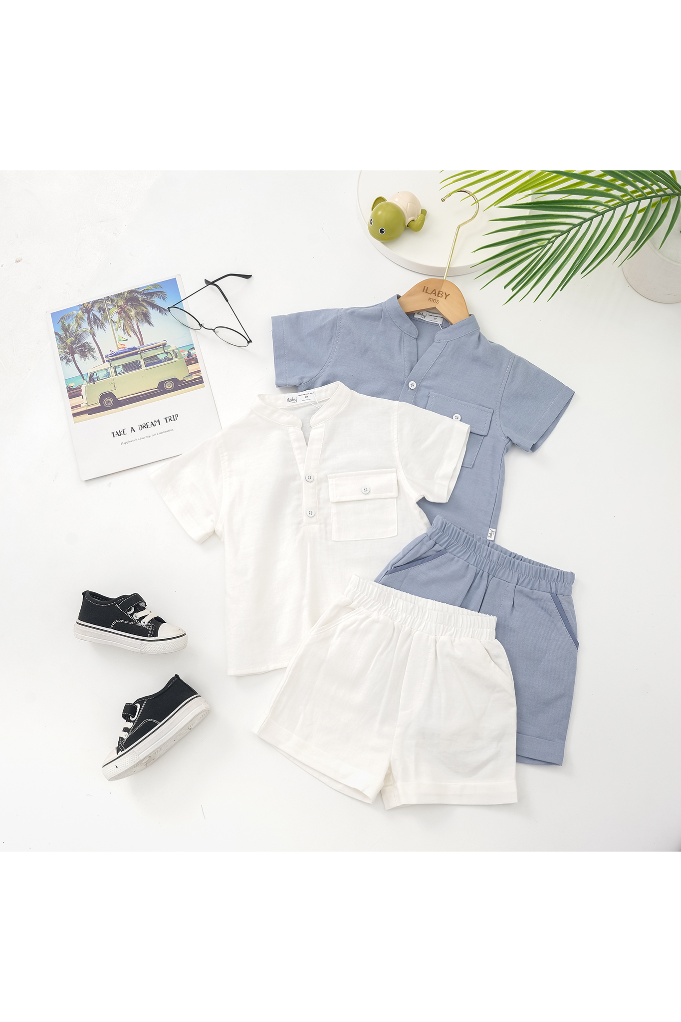 Bộ bé trai cổ trụ mở V, quần lật gấu_thumbnail_3