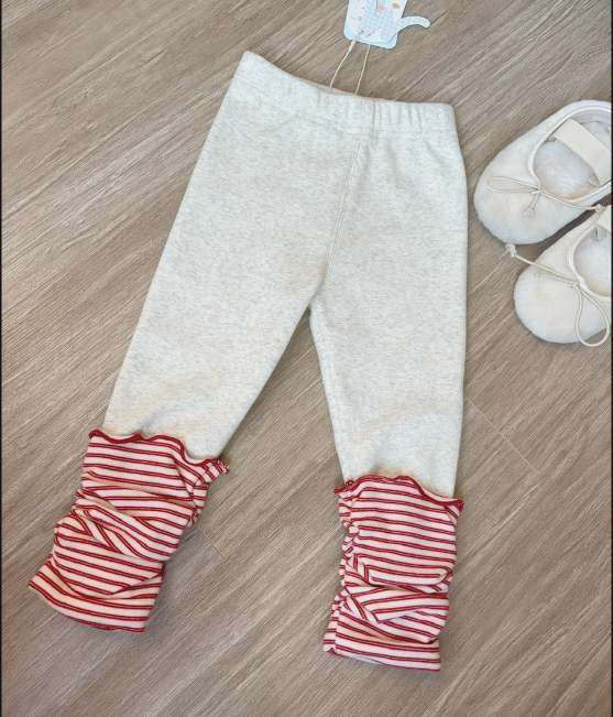 (Q211) Quần legging ghi gấu gập kẻ đỏ