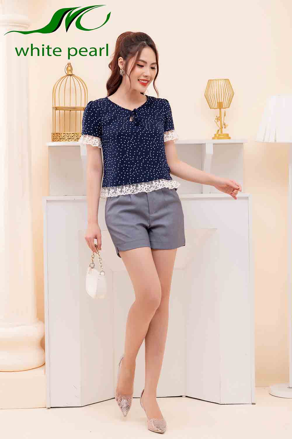Quần short quai nhê vắt đai tròn trang trí thời trang công sở White Pearl_thumbnail_1