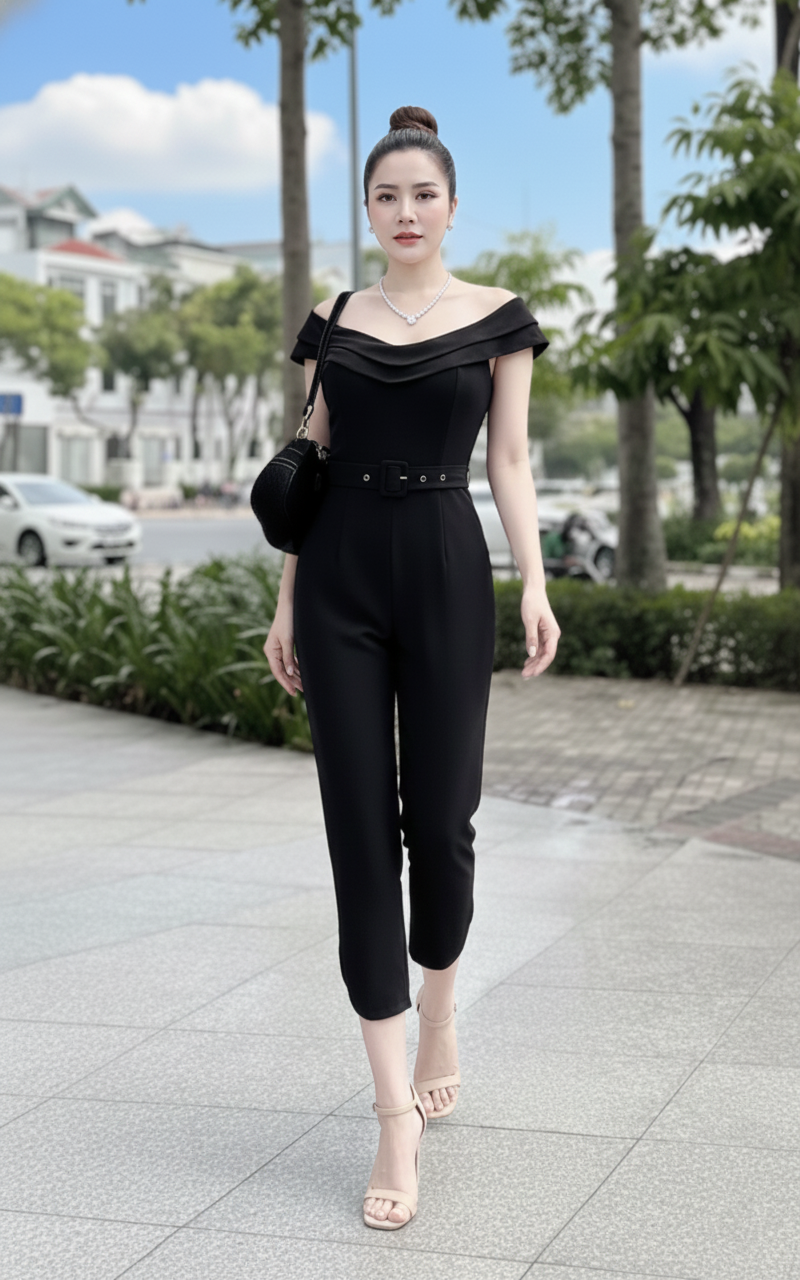 Jumpsuit lửng bèo quần lai bầu xinh xắn
