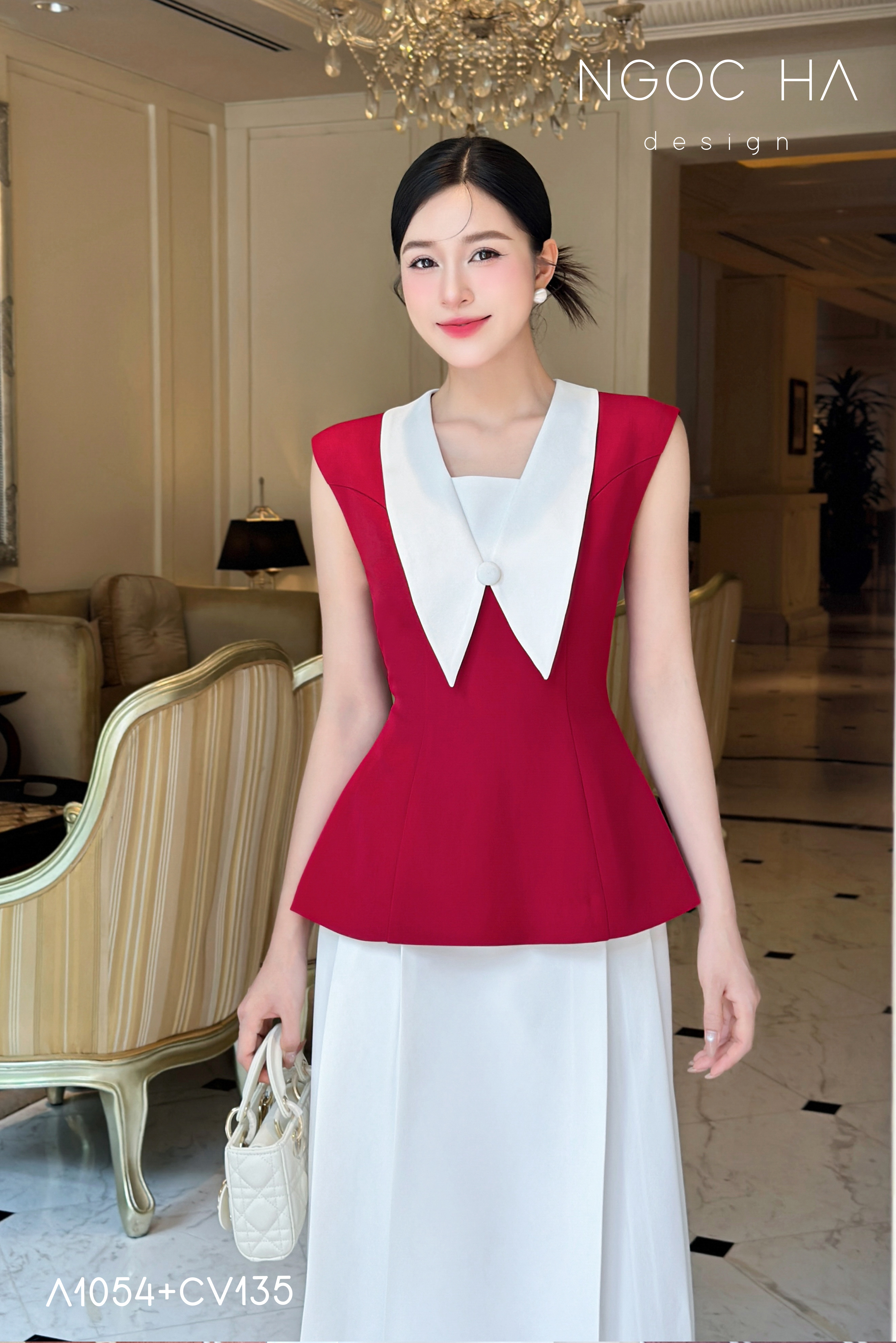 Sara Top_ Áo Peplum Mix Cổ trắng Màu Đỏ A1054_thumbnail_2