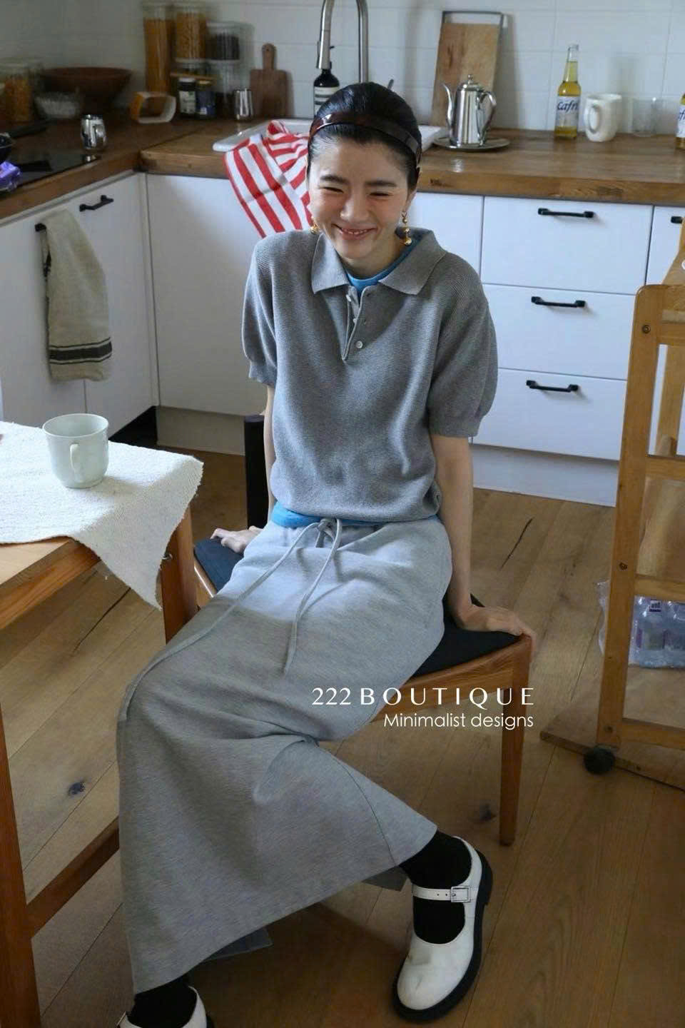 HS55 Chân váy dài lưng thun 2M ( XÁM )