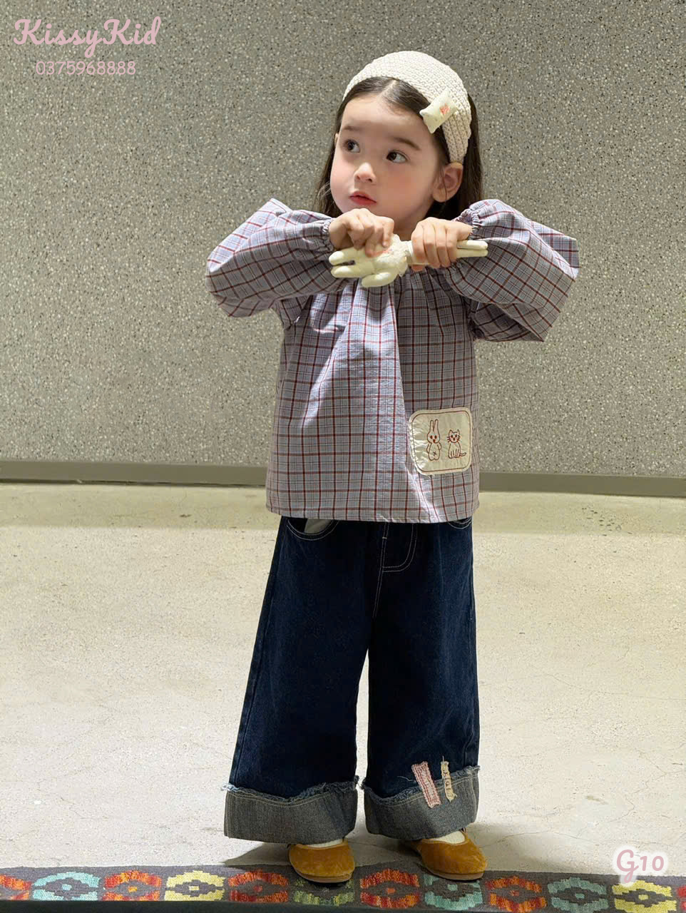 (G10) Áo thô tay dài bo chun kẻ caro màu ghi Kiai_thumbnail_0