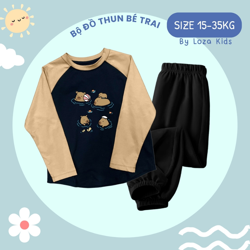 Bộ quần áo thu đông bé trai in hình Capybara - Đồ bộ bé trai size15-35kg Loza Kids BY001_thumbnail_2
