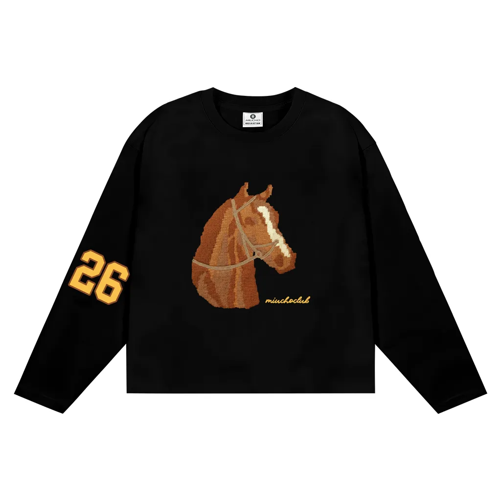 Áo thun tay dài form boxy Miucho Club vải cotton thoáng mát dày dặn dễ phối hình ngựa in mix 2786_thumbnail_10