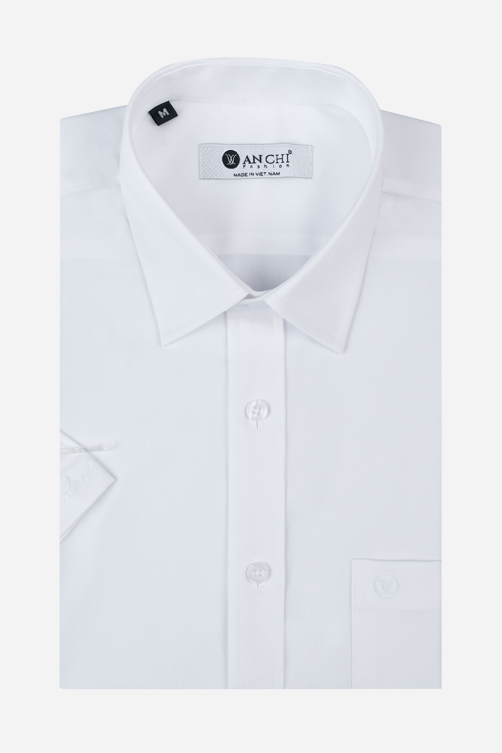 Áo Sơ Mi Trơn Cộc Tay Nam Trung Niên ANCHI Chất Liệu Sợi Gỗ Thoáng Mát Màu Trắng