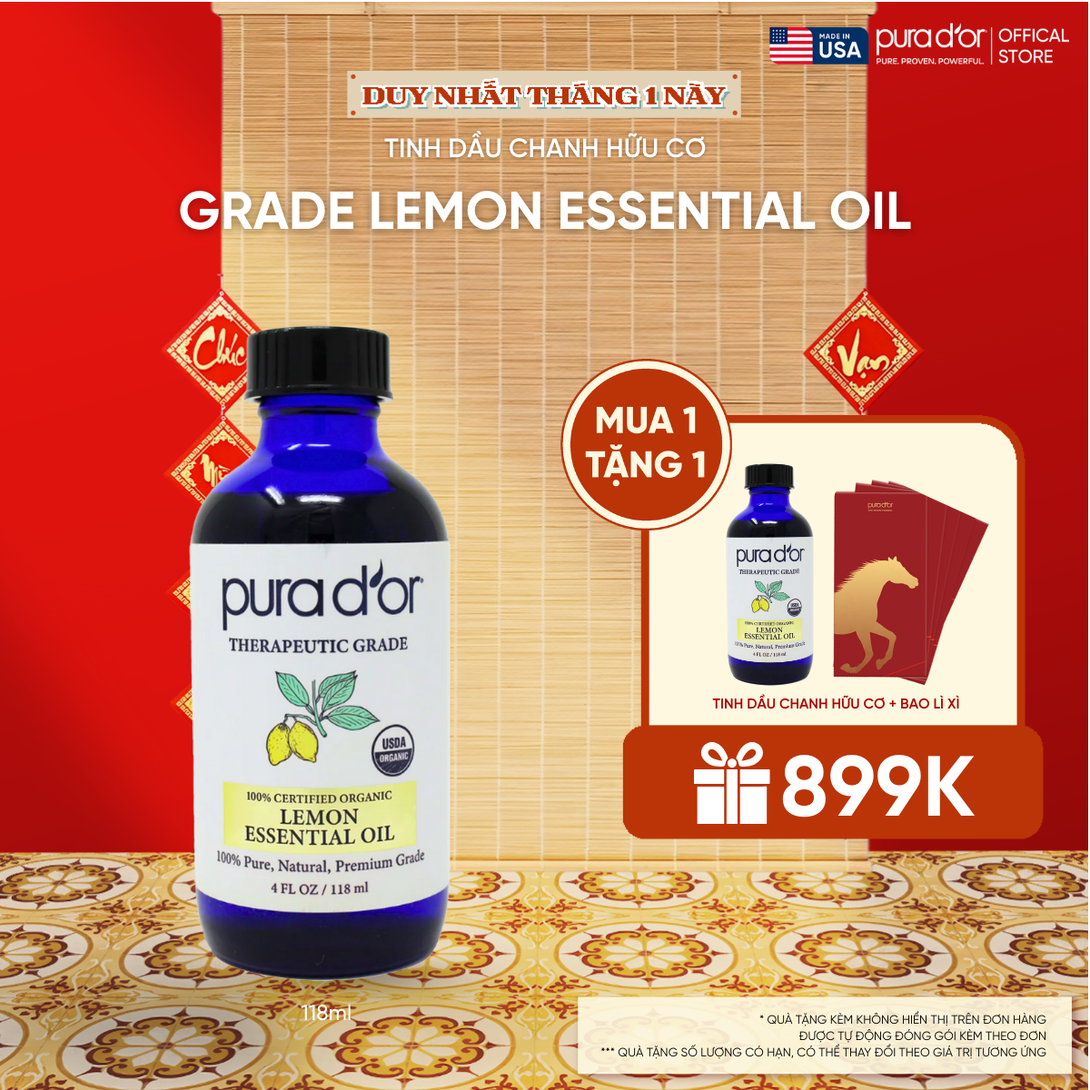 Tinh Dầu Chanh Hữu Cơ Pura D'or Therapeutic Grade Lemon Essential Oil 118ml_thumbnail_0